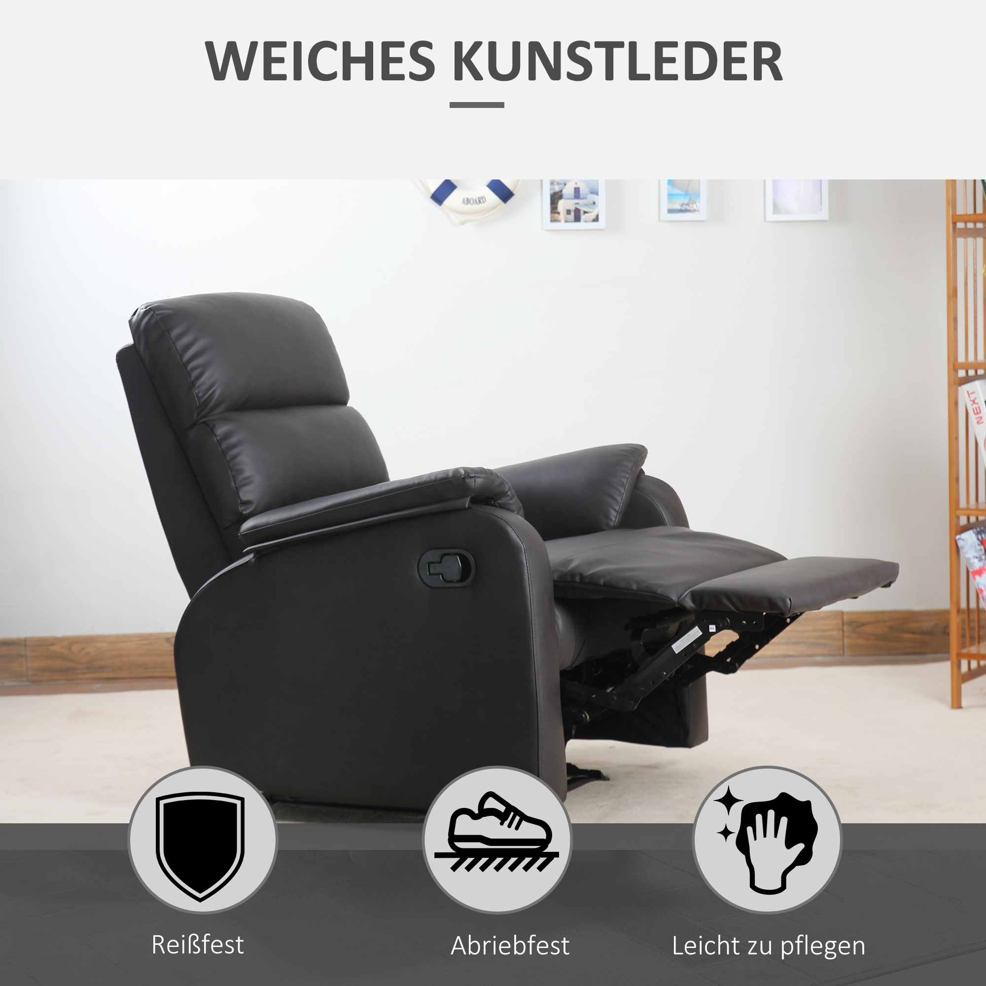 Relaxsessel Fernsehsessel Couch-Sessel Liegesessel Winkelschreibtisch mit CPU-Ständer verstellbar ergonomisch Kunstleder Stahl Braun 75 x 92 x 99 cm