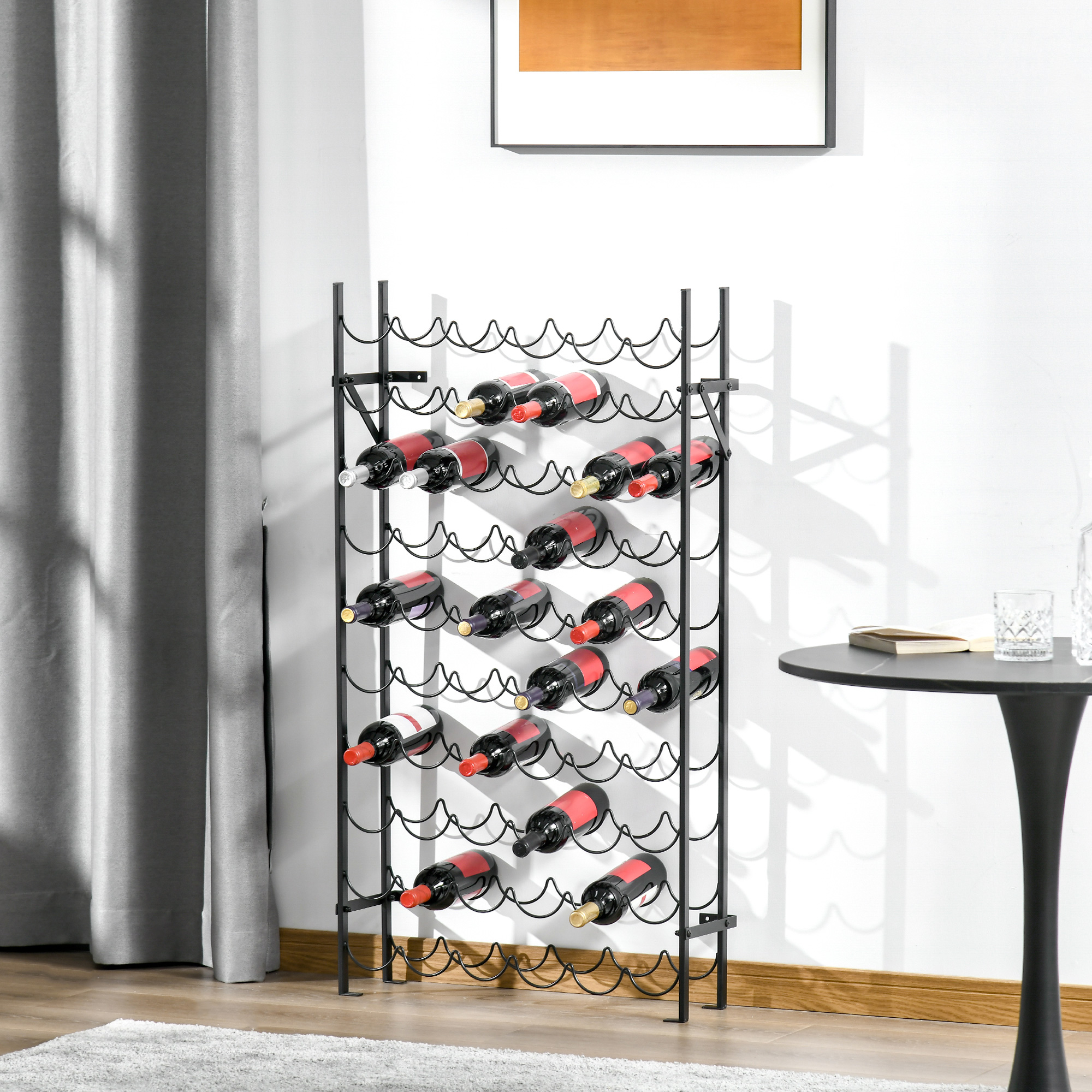 Weinregal für 60 Flaschen Flaschenregal Metall Flaschenhalter 63 x 20,5 x 118 cm Schwarz