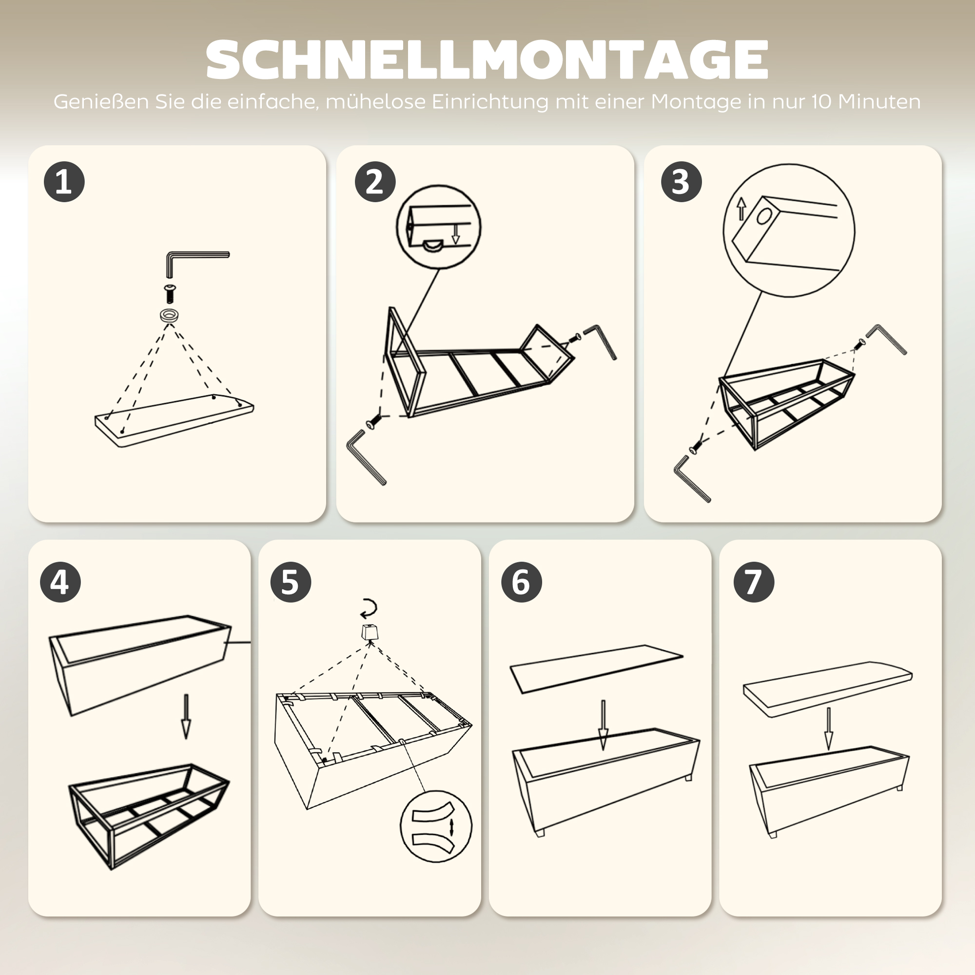 Sitzbank mit Stauraum, Aufbewahrungsbank, Cord-Design, Stahlrahmen, Beige