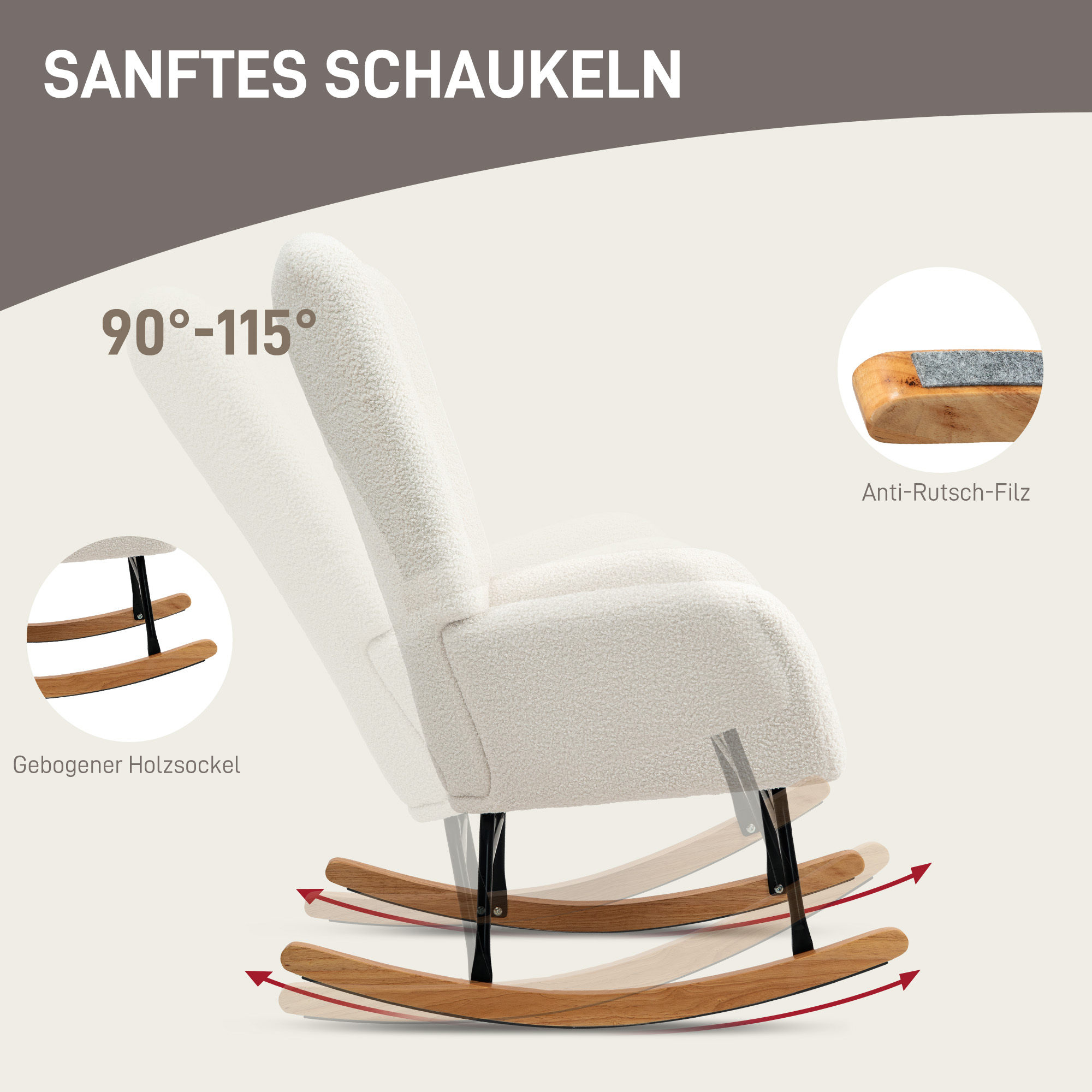Schaukelstuhl, kuscheliger Bezug, dicke Polsterung, Cremeweiß