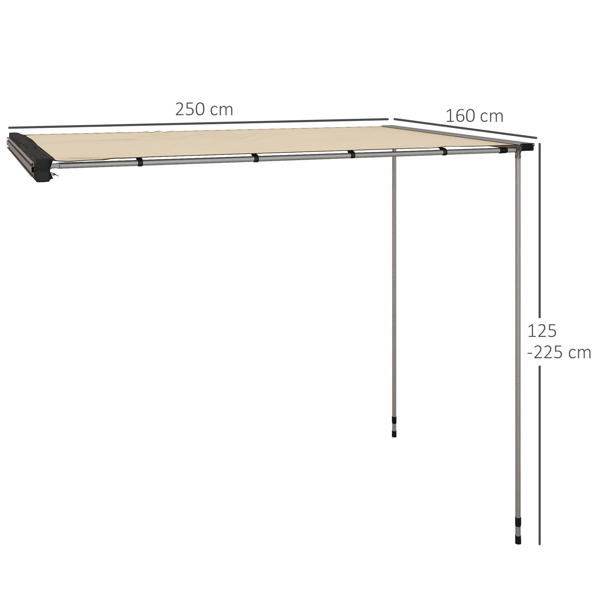 Autozelt Autodachzelt Dachzelt, wetterbeständig, 160 x 250 x 125-225 cm, Khaki