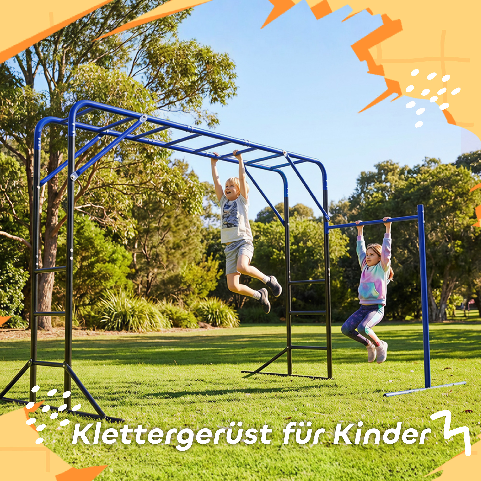 Klettergerüst Outdoor Kletterturm mit Turnstange Klimmzugstange für 3-8 Jahre Kinder bis 150kg 250x190x180 cm Schwarz