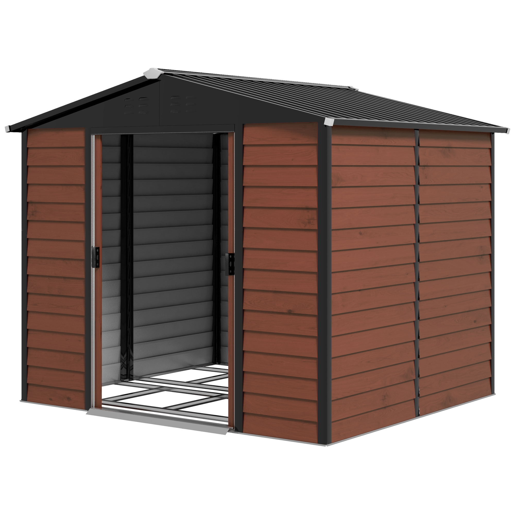 Geräteschuppen aus Metall, wetterfest & rostfrei, abschließbar,  2,40 x 2,06 x 1,98 m, Teak