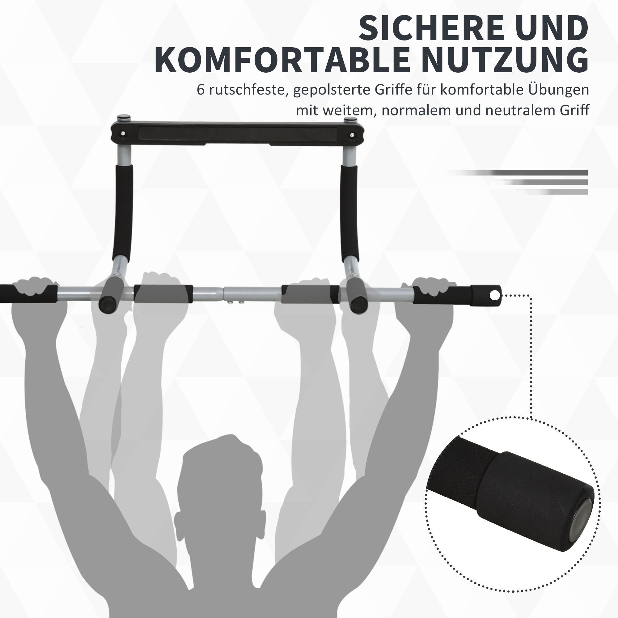 Klimmzugstange, Trainings-Halterung, Multifunktions-Türreck, Stahl, Schaumstoff, 92 x 40 x 17 cm, Schwarz+Grau
