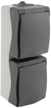 NUQUI Feuchtraum Doppel-Steckdose verti. / IP54, Aufputz, 250V~/ 16A