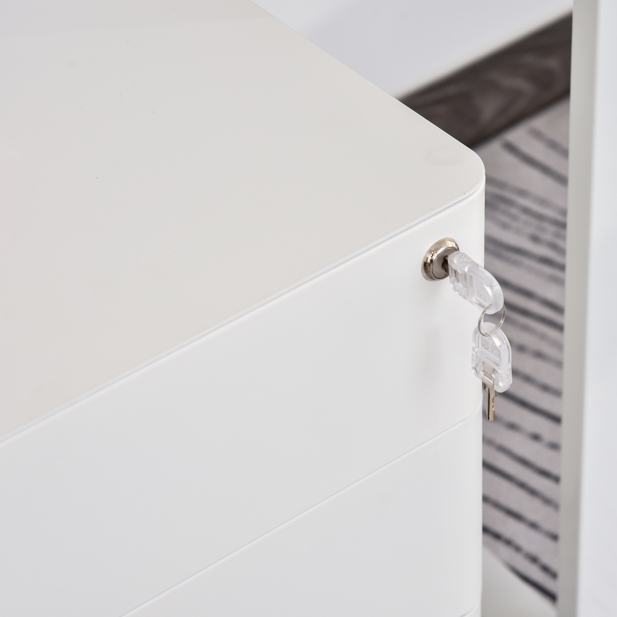 Rollcontainer, mobiler Aktenschrank mit 3 Schubladen, abschließbarer Büroschrank mit Hängeregistratur, Aufbewahrung, Stahl, 39 x 48 x 59 cm Weiß