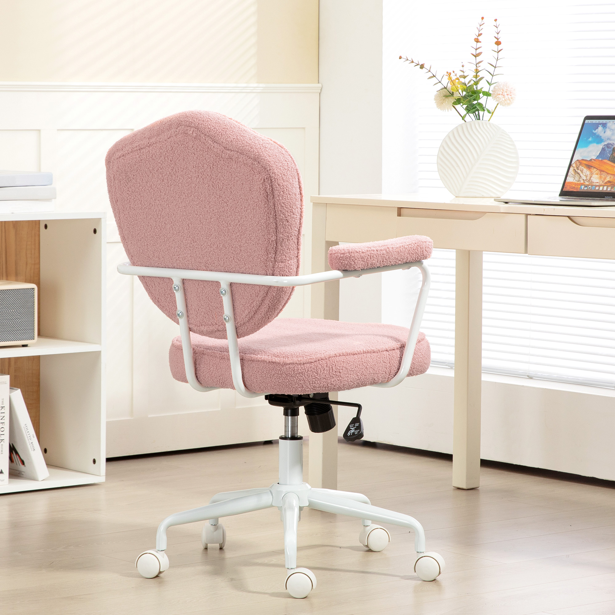 Bürostuhl mit geknöpftem, weichem Bezug, höhenverstellbar, Rosa