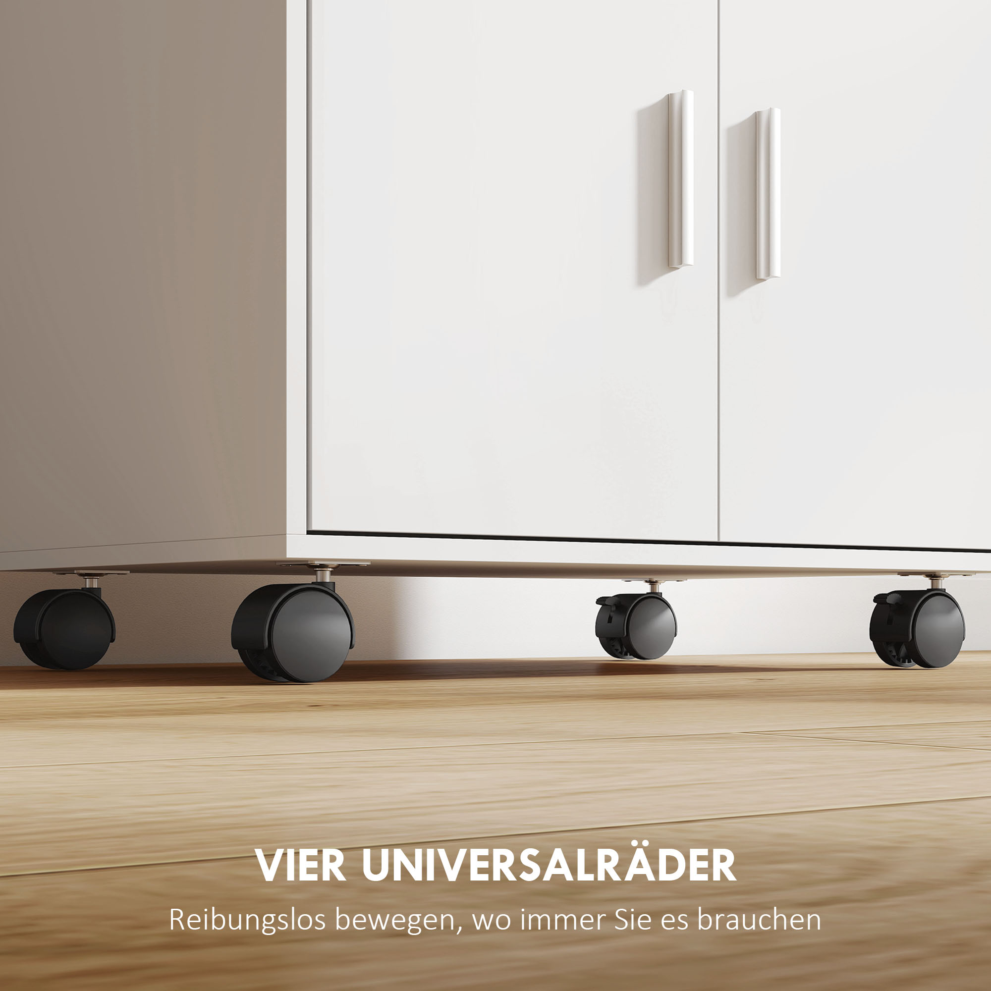 Mikrowellenschrank, Regal, Doppeltürschrank, Schublade, Rollen, Weiß