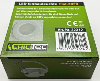 LED-Einbauleuchte "Flat-30 FR-R" 4200K, Ø85x30mm, 5W, 500lm, IP44, rund, weiß