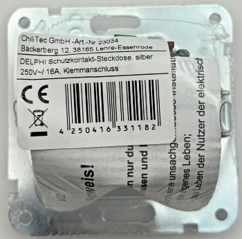 DELPHI Schutzkontakt-Steckdose, silber / 250V~/ 16A, Steckanschluss, ohne Rahmen