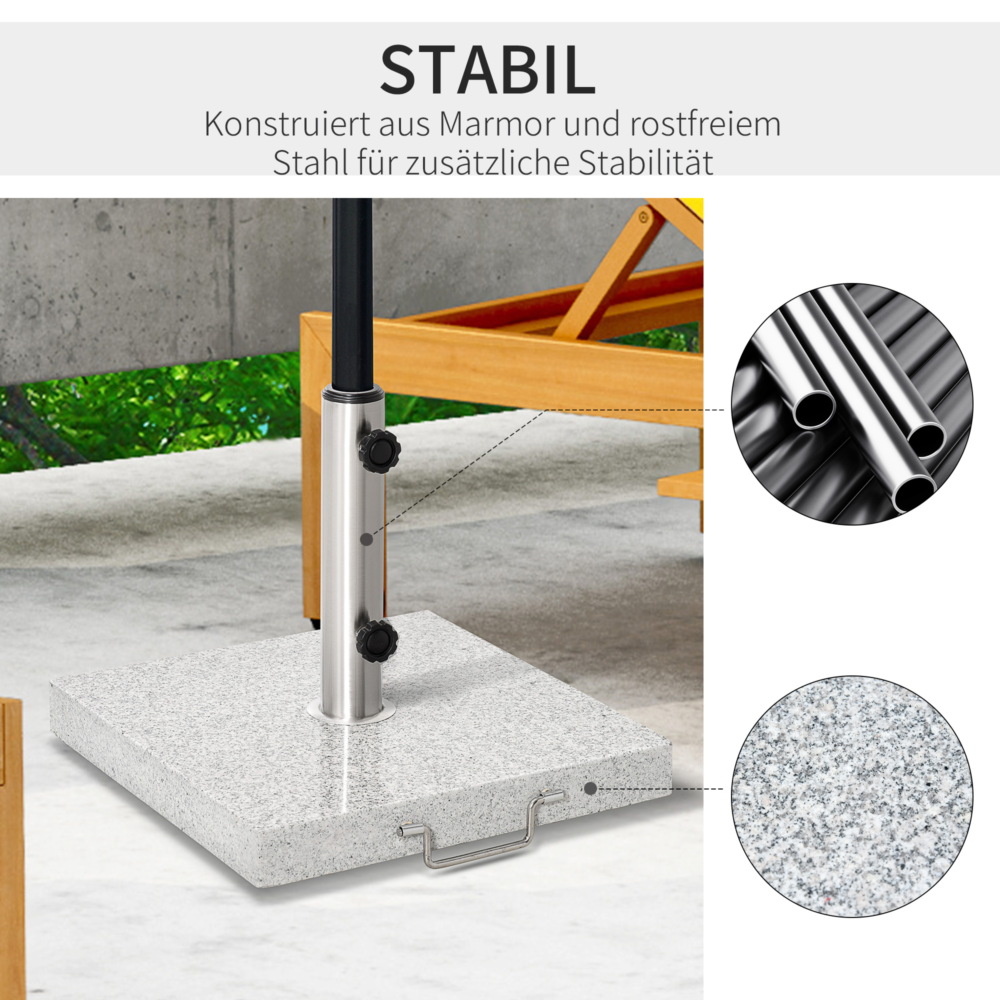 Sonnenschirmständer aus Edelstahl Schirmständer mit Griffe, halbrund Schirmhalter, Schirmgewichtfür Sonnenschirm Ø3,8-Ø4,8 cm, für Balkon, Terasse, Garten, Grau