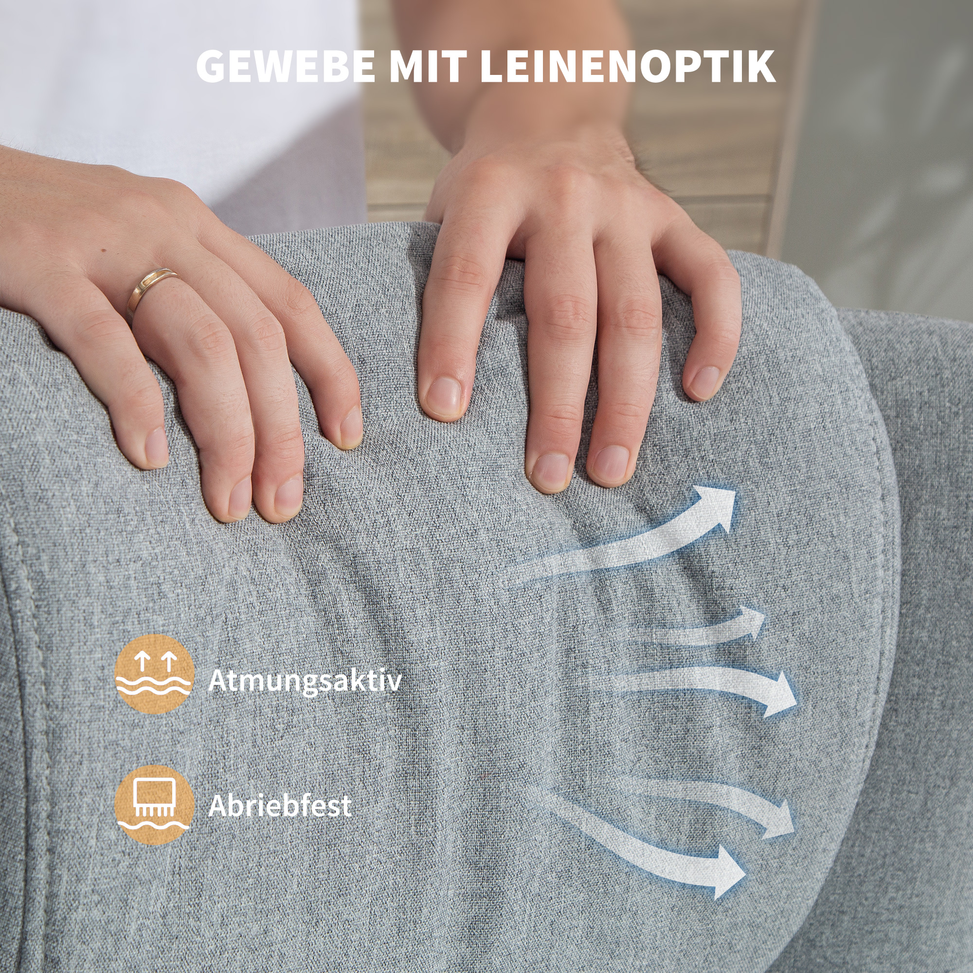 Drehbarer Polsterstuhl mit Fußhocker, zurücklehnbar, Polstersessel mit Armlehnen, für Wohnzimmer, Schlafzimmer, Grau