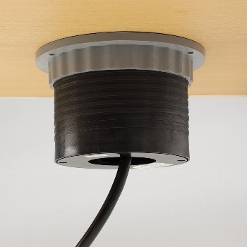 Schreibtisch-Einbausteckdose 3x +USB A+C / versenkbar, Edelstahl-Ausführung, rund