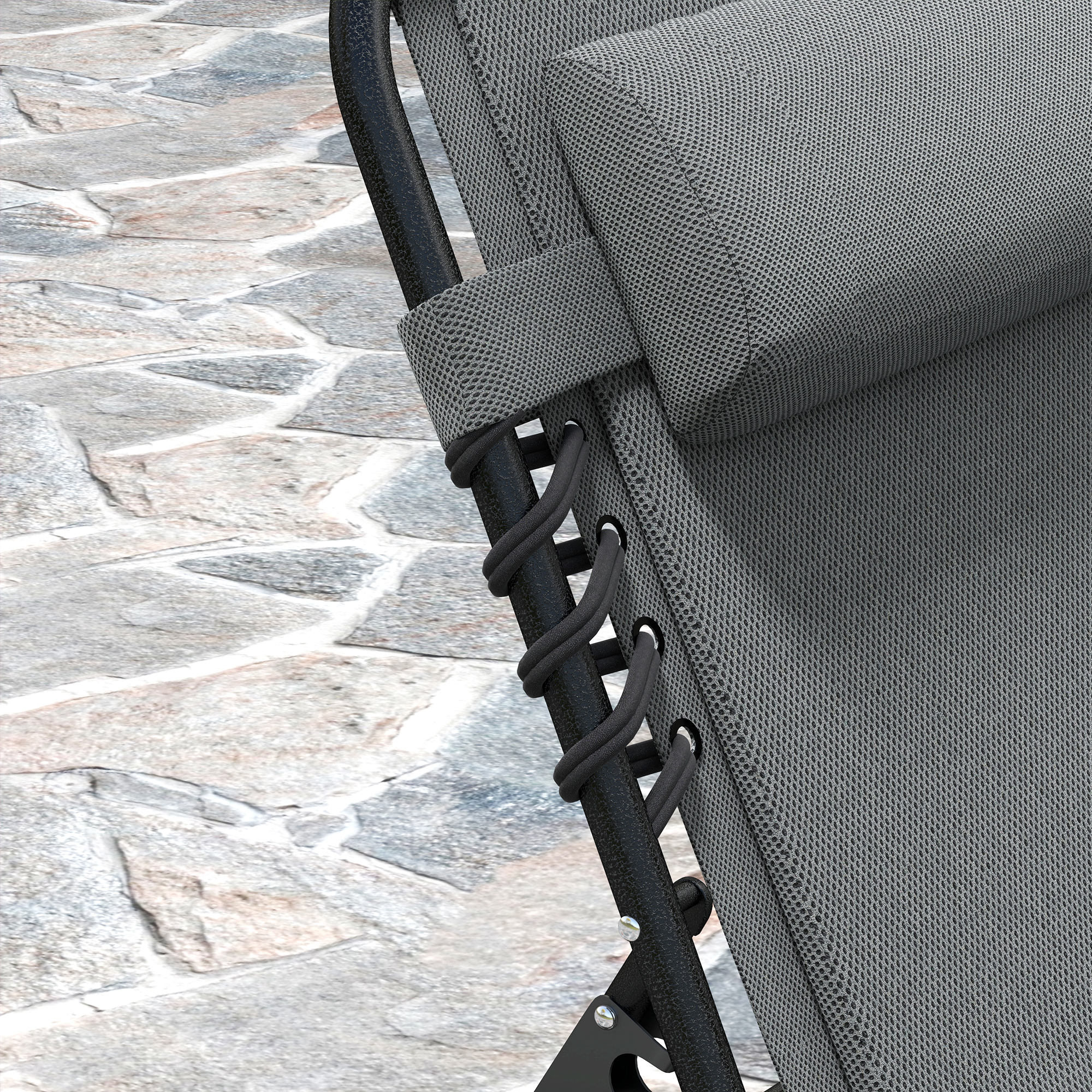 Liegestuhl, Sonnenliege mit Polsterung und Seitentasche, Gartenliege, Pool-Liege, Polsterliege, Grau