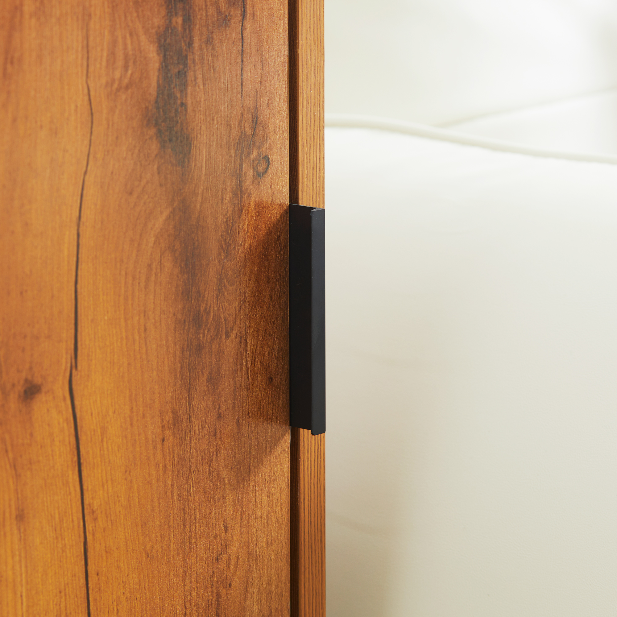 Konsolentisch im Industiriedesign, Beistelltisch, Sideboard, 1 Schrank, Naturholz + Schwarz