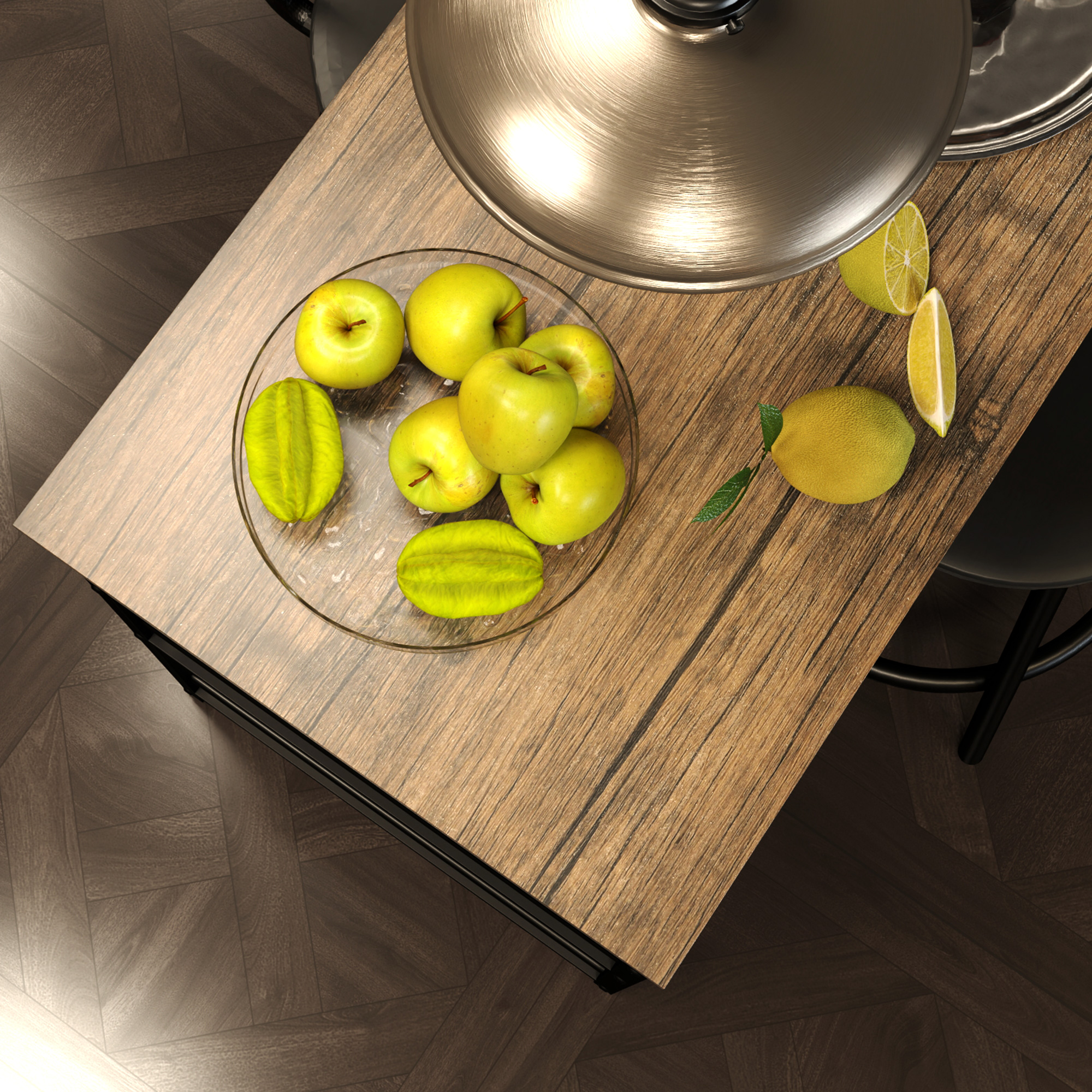 3-teiliges Ess-Set mit Bartisch und 2 Stühlen, Kleines Küchenset mit seitlichen Regalen, MDF, Metall, Schwarz