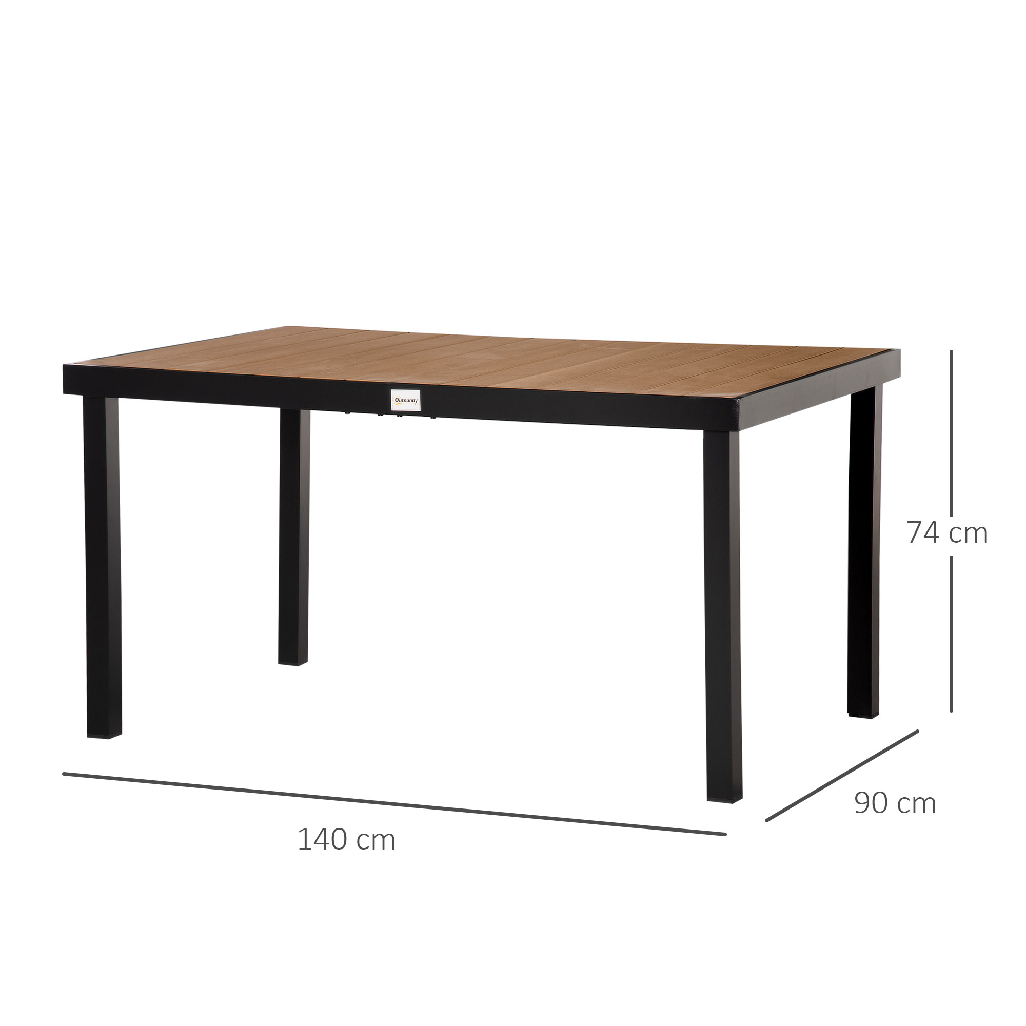 Gartentisch für 6 Personen Esstisch Aluminiumtisch Gartenmöbel Loungemöbel pflegeleicht Kunststoff Natur+Schwarz 140 x 90 x 74 cm