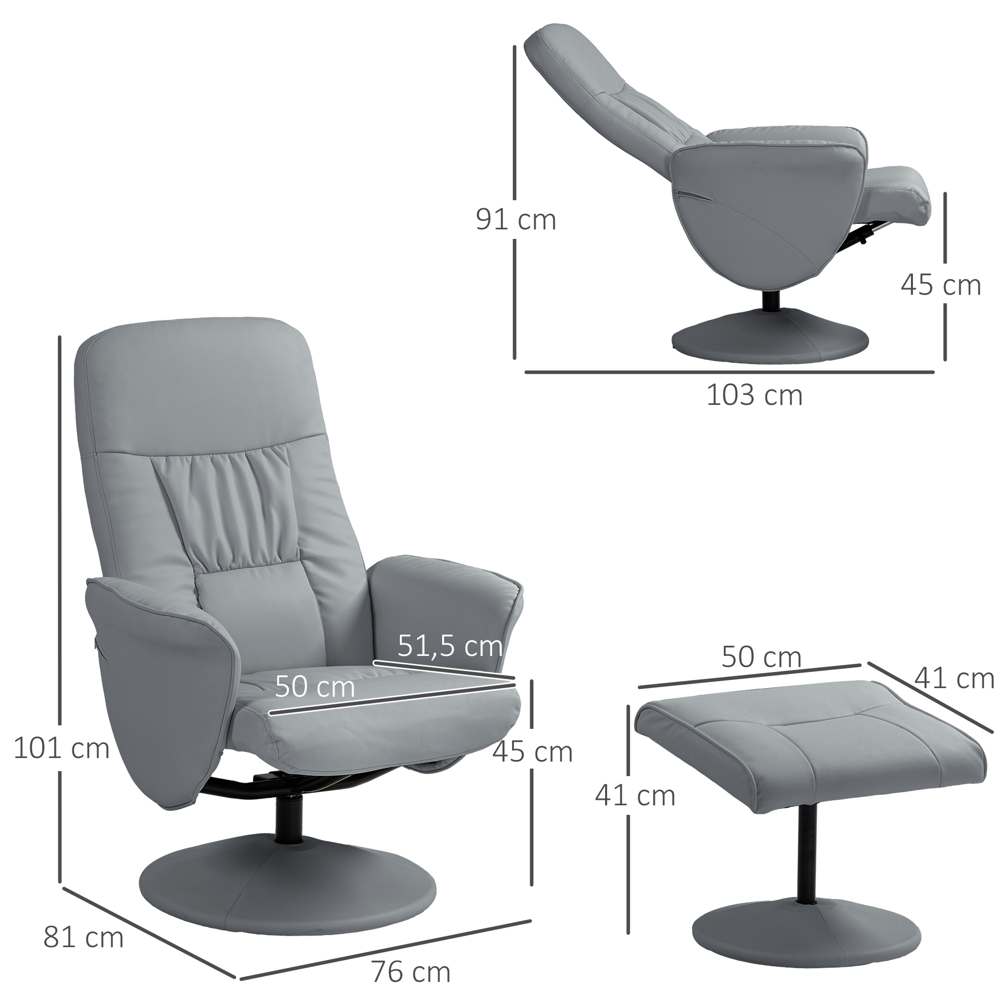 2-teiliges Sessel-Set Sessel mit Fußhocker Relaxsessel mit Fußhocker, höhenverstellbar, neigbare Rückenlehne, Hellgrau