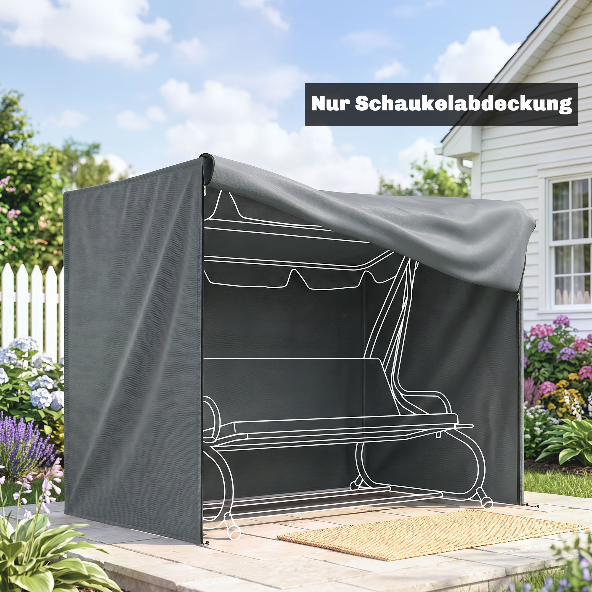 Hollywoodschaukel Abdeckung 3 Sitzer Wasserdicht Schutzhülle für Gartenschaukel Oxford Gewebe 220 x 125 x 172 cm, Grau