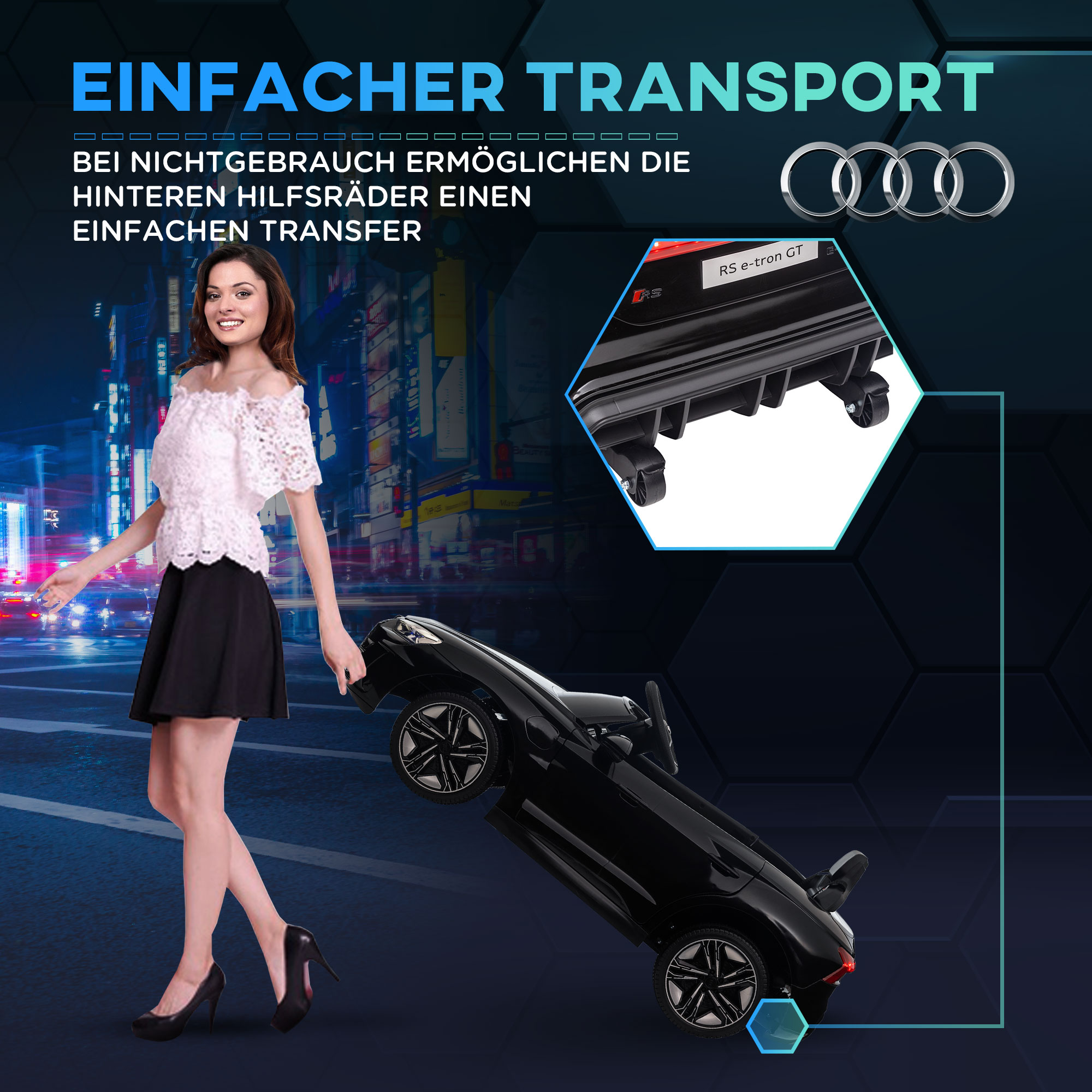 Kinderauto, Elektroauto, Audi-lizenziert, mit Sicherheitsgurt, Fernbedienung, Licht, schwarz, 103 x 58 x 41cm