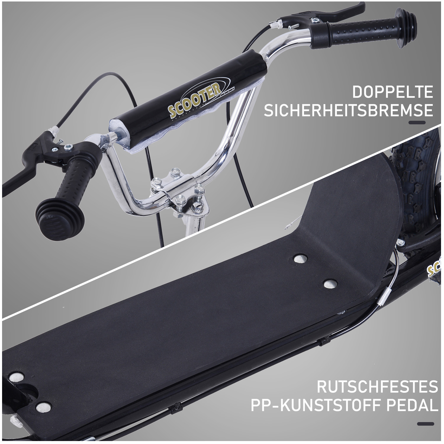 Kinderroller 16/12 Zoll Scooter Tretroller mit Bremsen Cityroller Kickboard Kinder Roller für 5+ Jahre Kinder Schwarz 135 x 58 x 92-100 cm