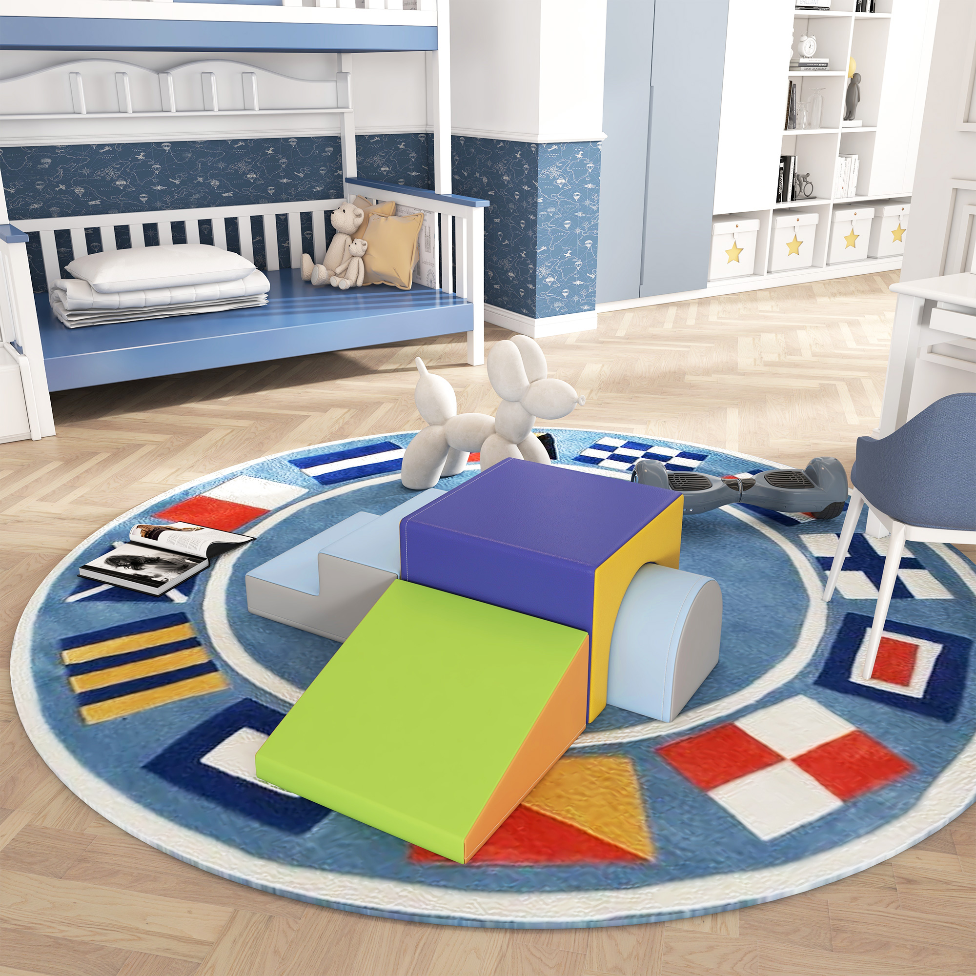 4er Softbaustein-Set zum Klettern und Rutschen, Kunstlederbezug, für Kinder im Alter von 1-3 Jahren, Mehrfarbig