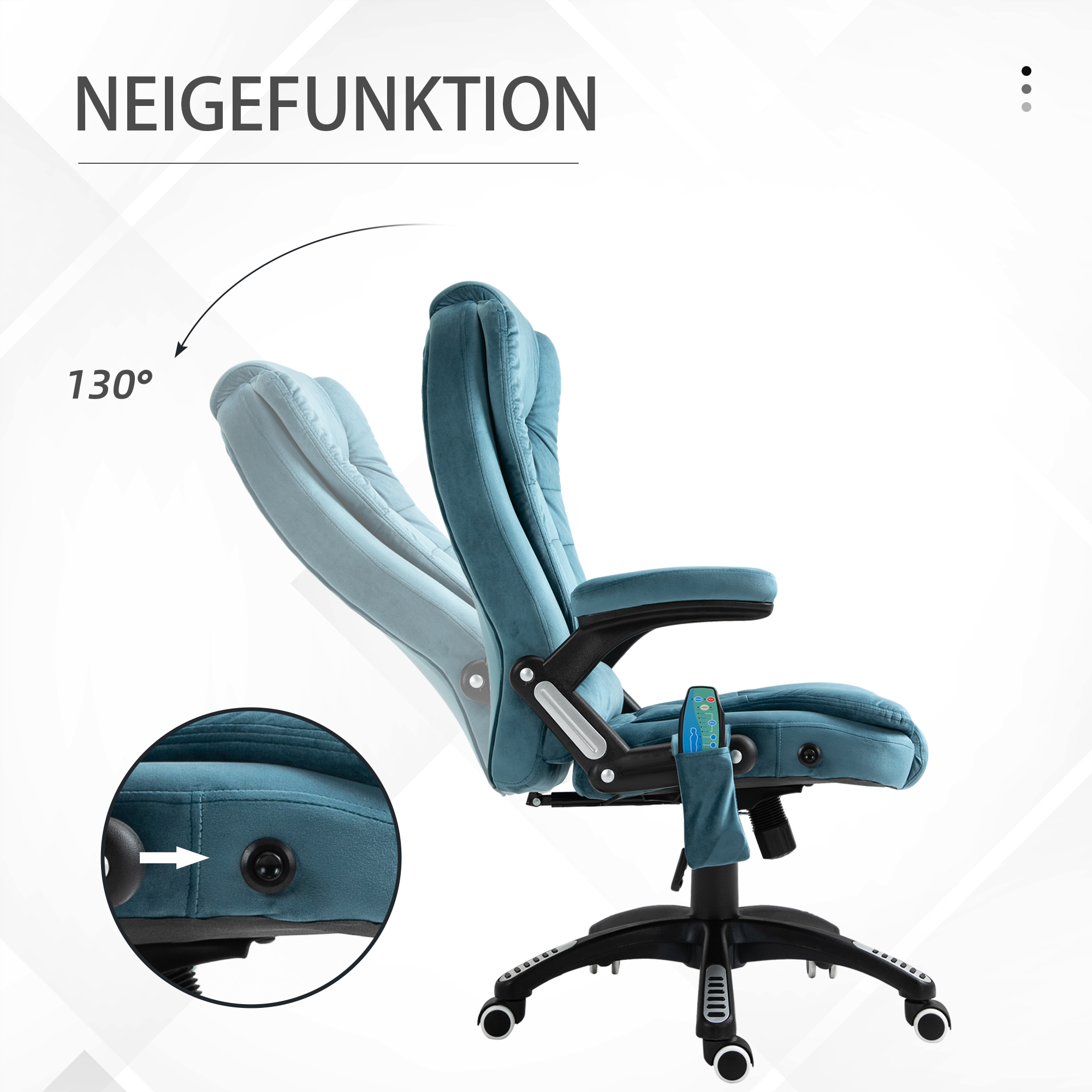 Bürostuhl Massagesessel mit Wärmefunktion Chefsessel mit Massagefunktion höhenverstellbarer ergonomischer Gamingstuhl massage Blau 68 x 72 x 110-120 cm