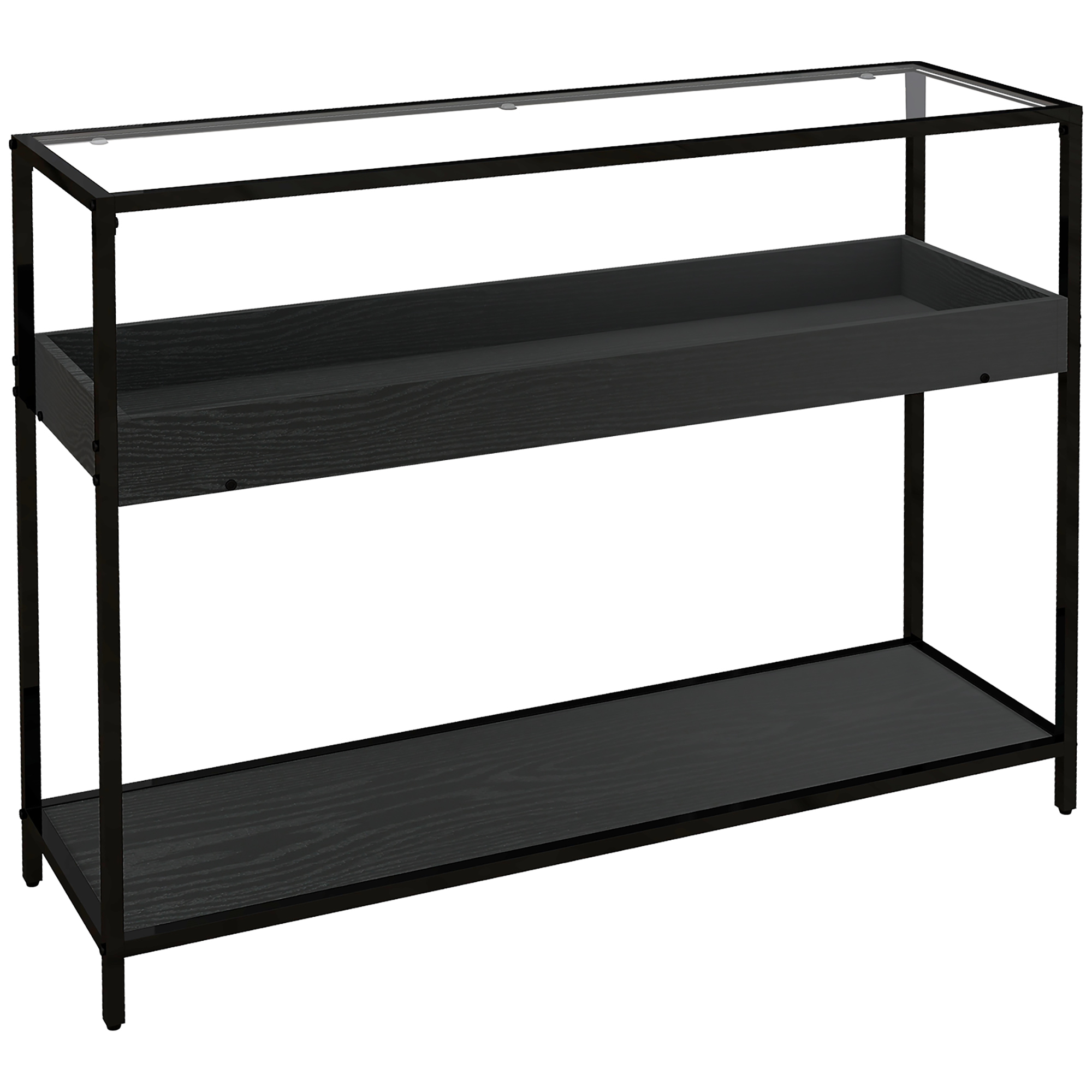 Konsolentisch mit 2 Regalen, Flurtisch, Flurkonsole, Schwarz