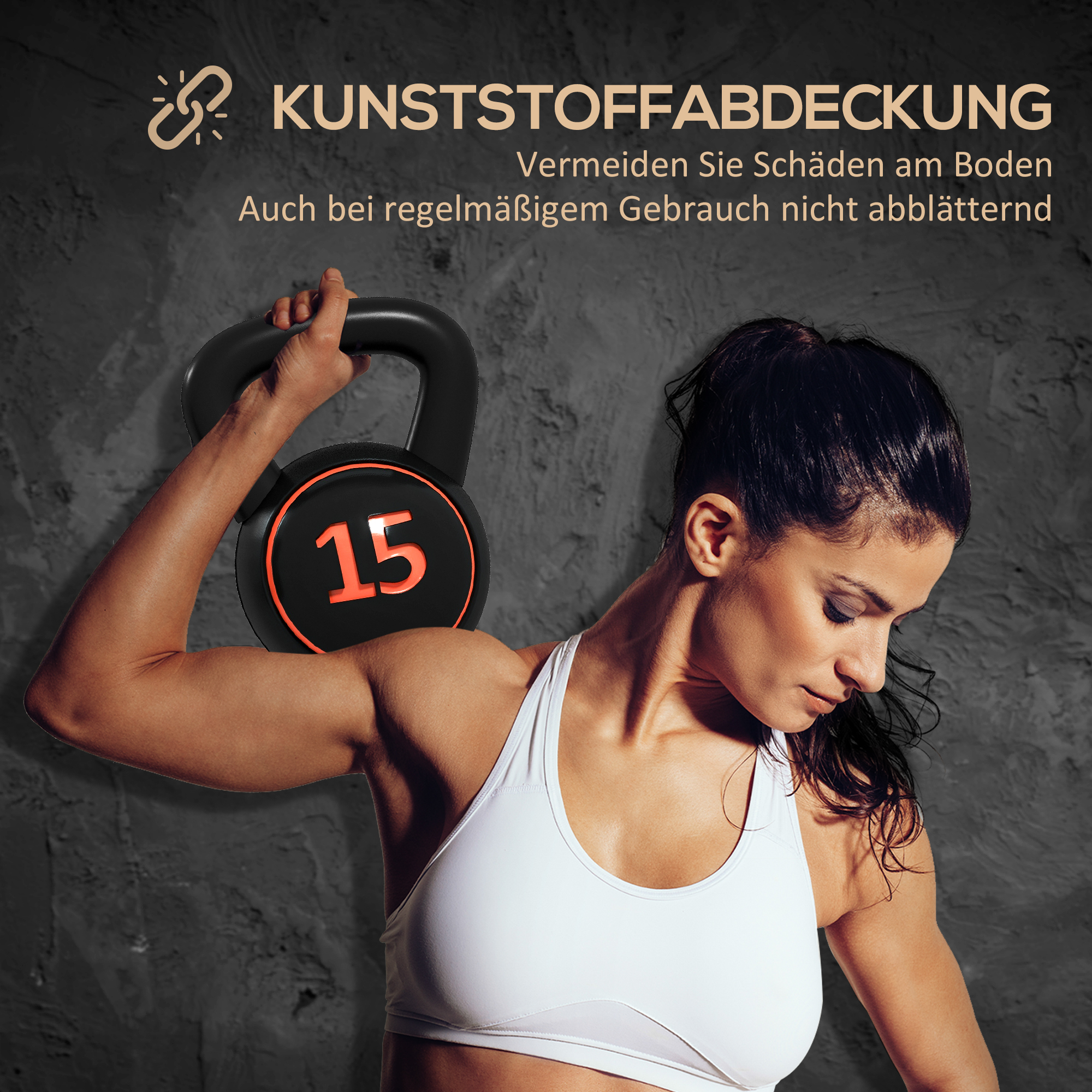 Kettlebell Set, 3 Kugelhanteln 2,2kg/4,5kg/6,8kg, Kunststoffhülle, Schwarz