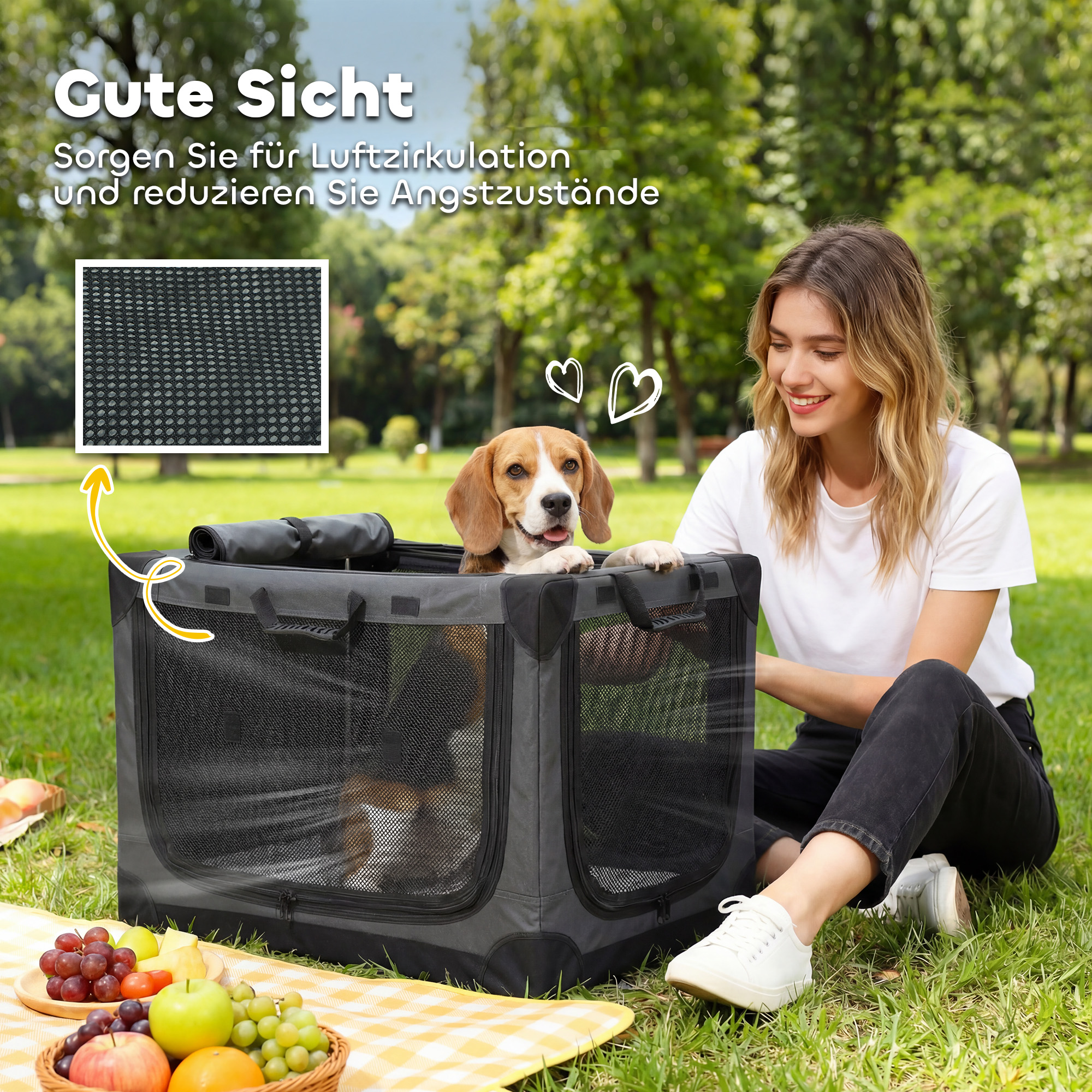 Hundebox faltbar Hundetransportbox mit Kissen abnehmbar waschbar Bezug aus Oxford-Gewebe für Hunde bis 20kg Armeegrün