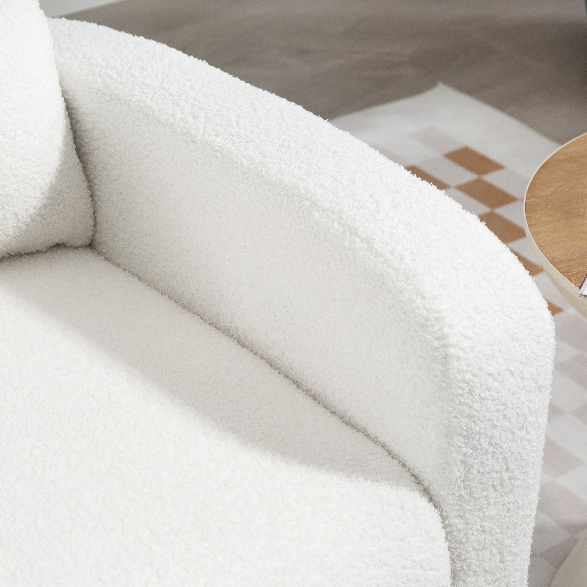 Moderner Armlehnstuhl, Polstersessel mit Kautschukholzbeinen, Lendenkissen, für Wohnzimmer, Schlafzimmer, Büro, Weiß