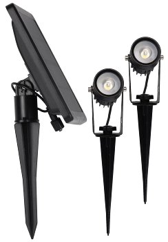 Gartenstrahler Set Solar mit 2 Spots / Solarzelle, Erdspieß, 3000k, IP65