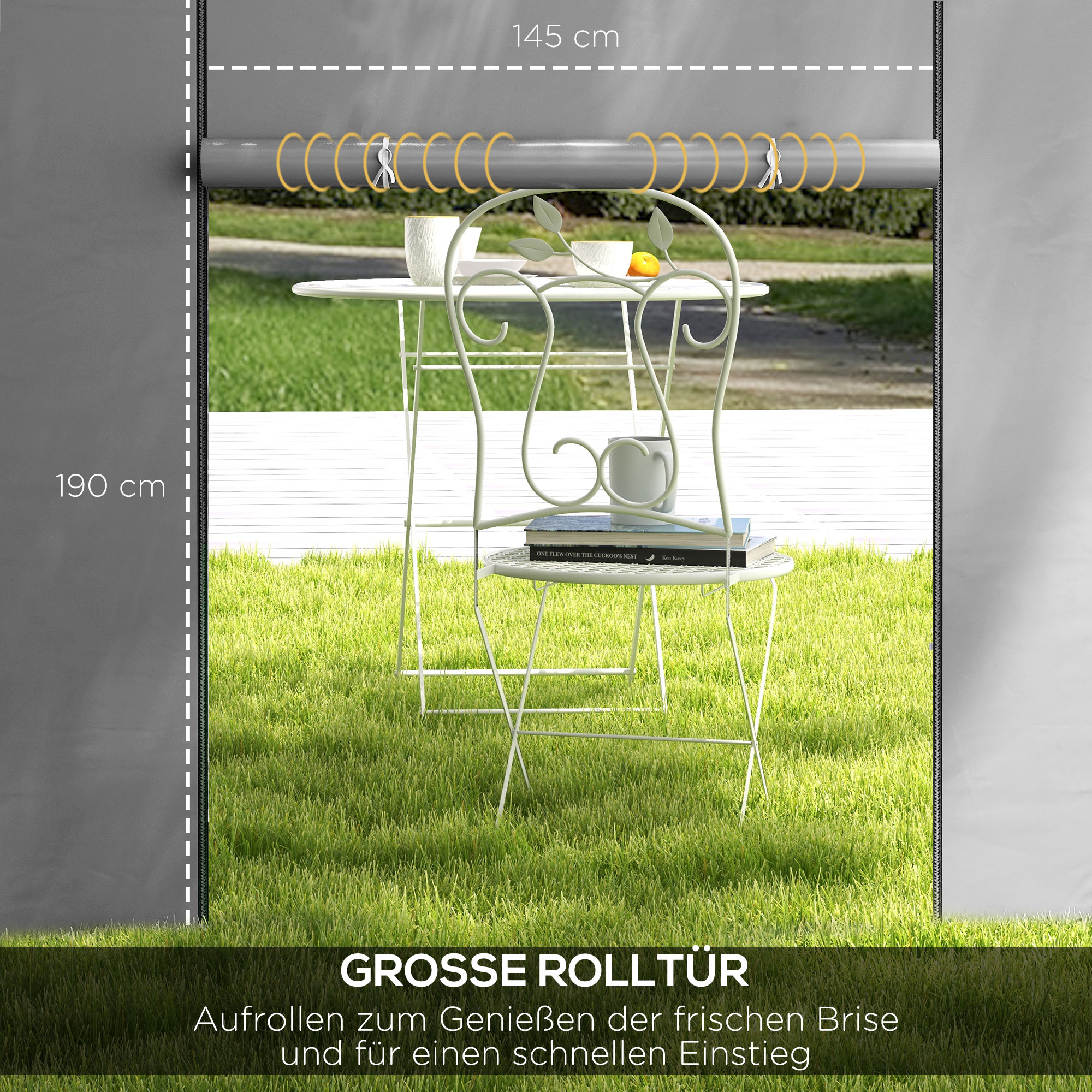 Pavillon-Vorhänge, 2er-Set, für 3x6m oder 3x3m Gartenpavillons, mit Fenstern und Türen, Hellgrau