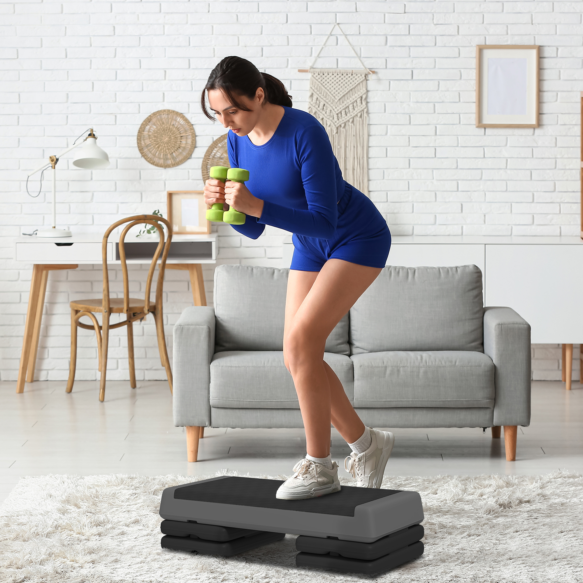 Höhenverstellbarer Fitness-Stepper, rutschfest, für Zuhause, das Fitnessstudio oder das Büro geeignet, Kunststoff, Grau