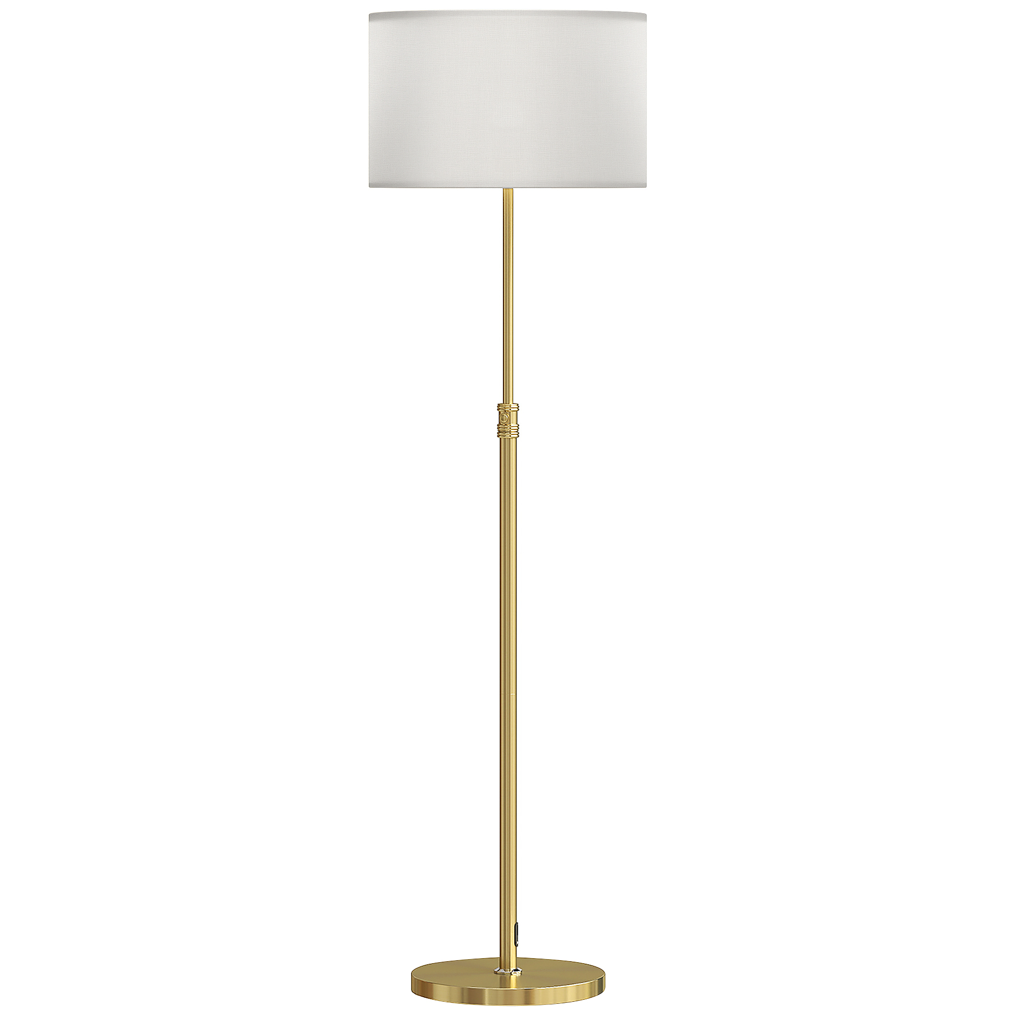 Stehlampe mit Fernbedienung, höhenverstellbar, Stoffschirm, Metallständer, anpassbare Helligkeit, Fußschalter, Goldfarben