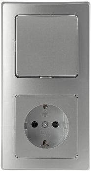 DELPHI Set Steckdose + Schalter + Rahmen, 250V~/ 16A, Steckanschluss, silber