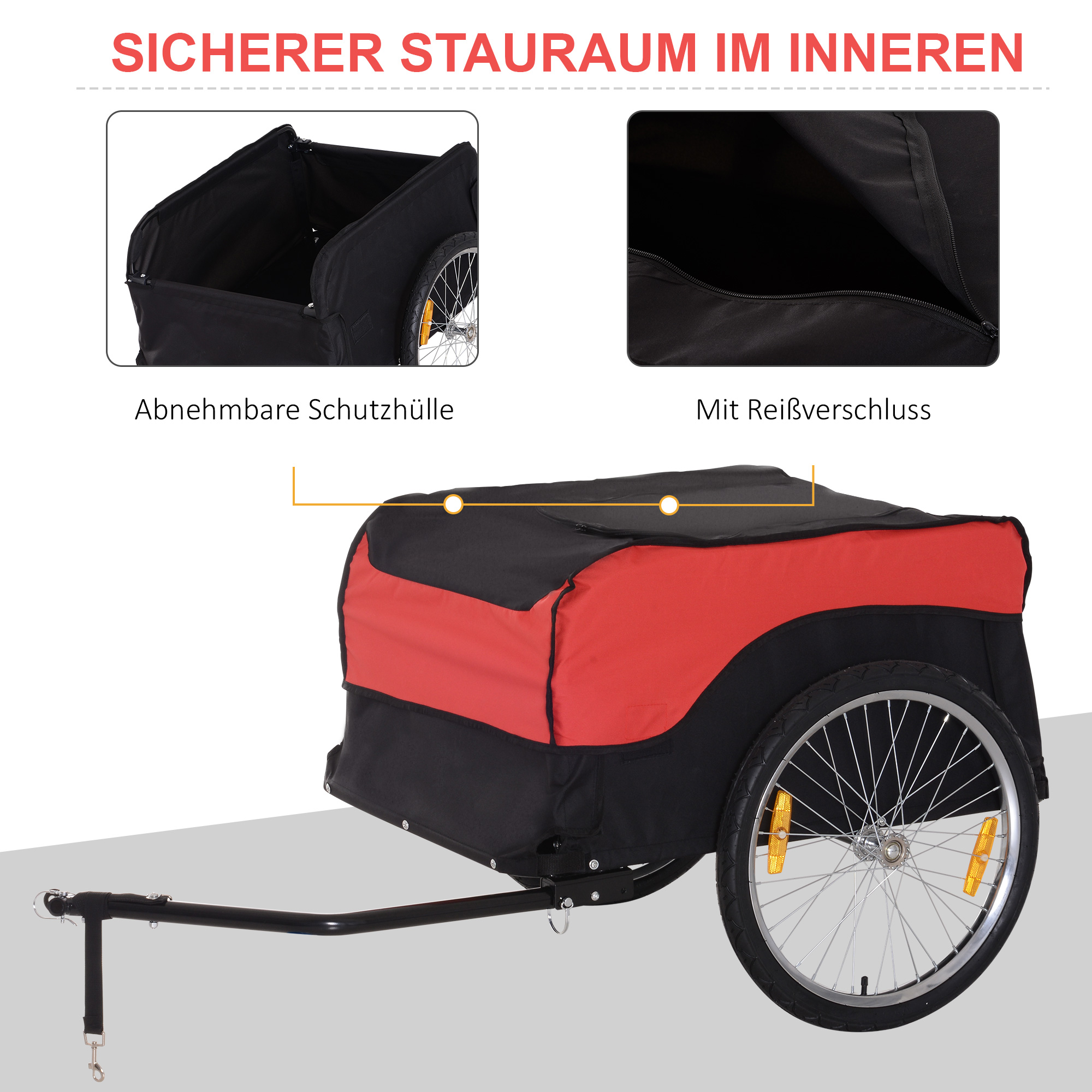 Transportanhänger Lastenanhänger Fahrrad Anhänge Lasten-Fahrradanhänger CargoTrailer (Rot-Schwarz)