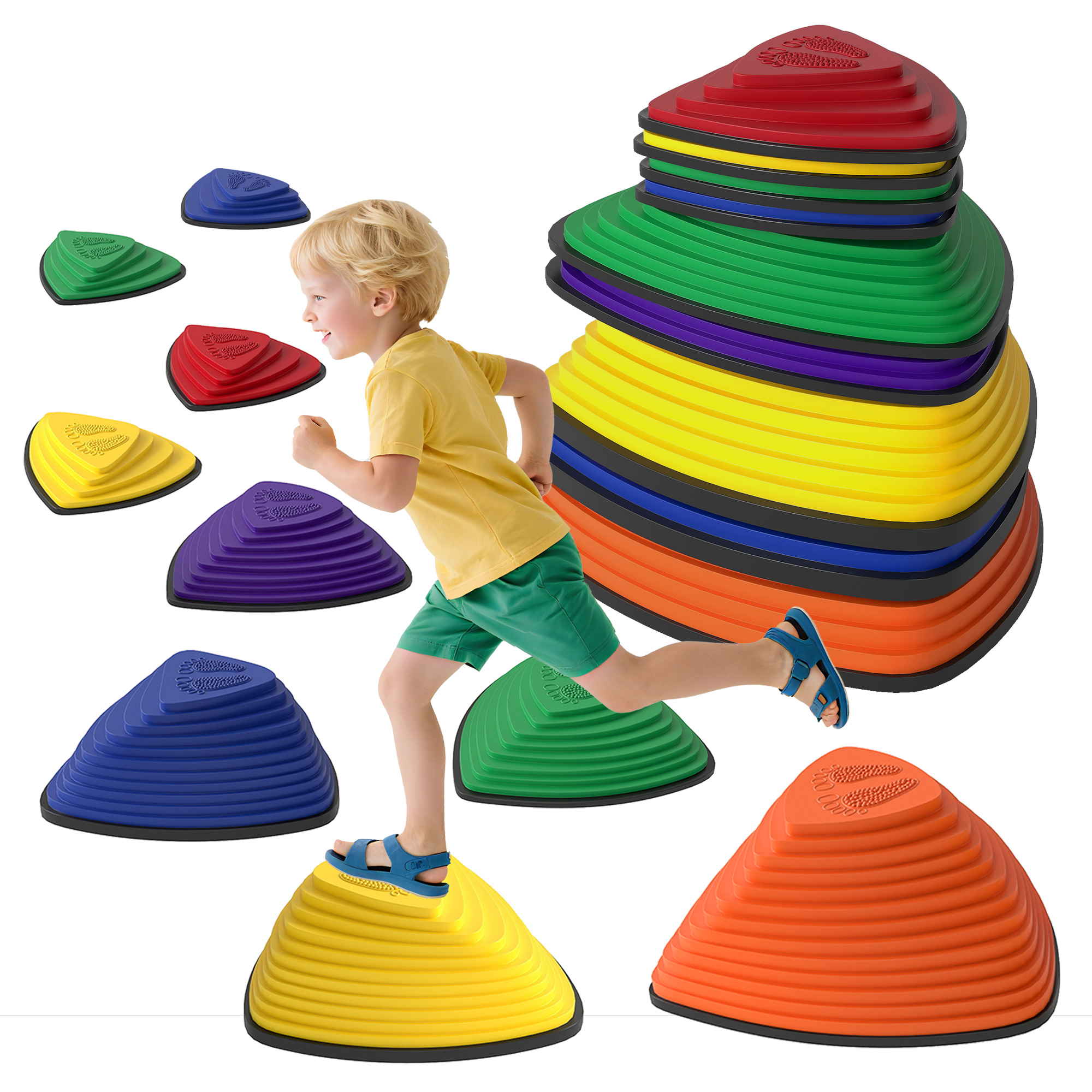 9er-Set Trittsteine, rutschfestes Design, für drinnen & draußen, stapelbar, Bunt