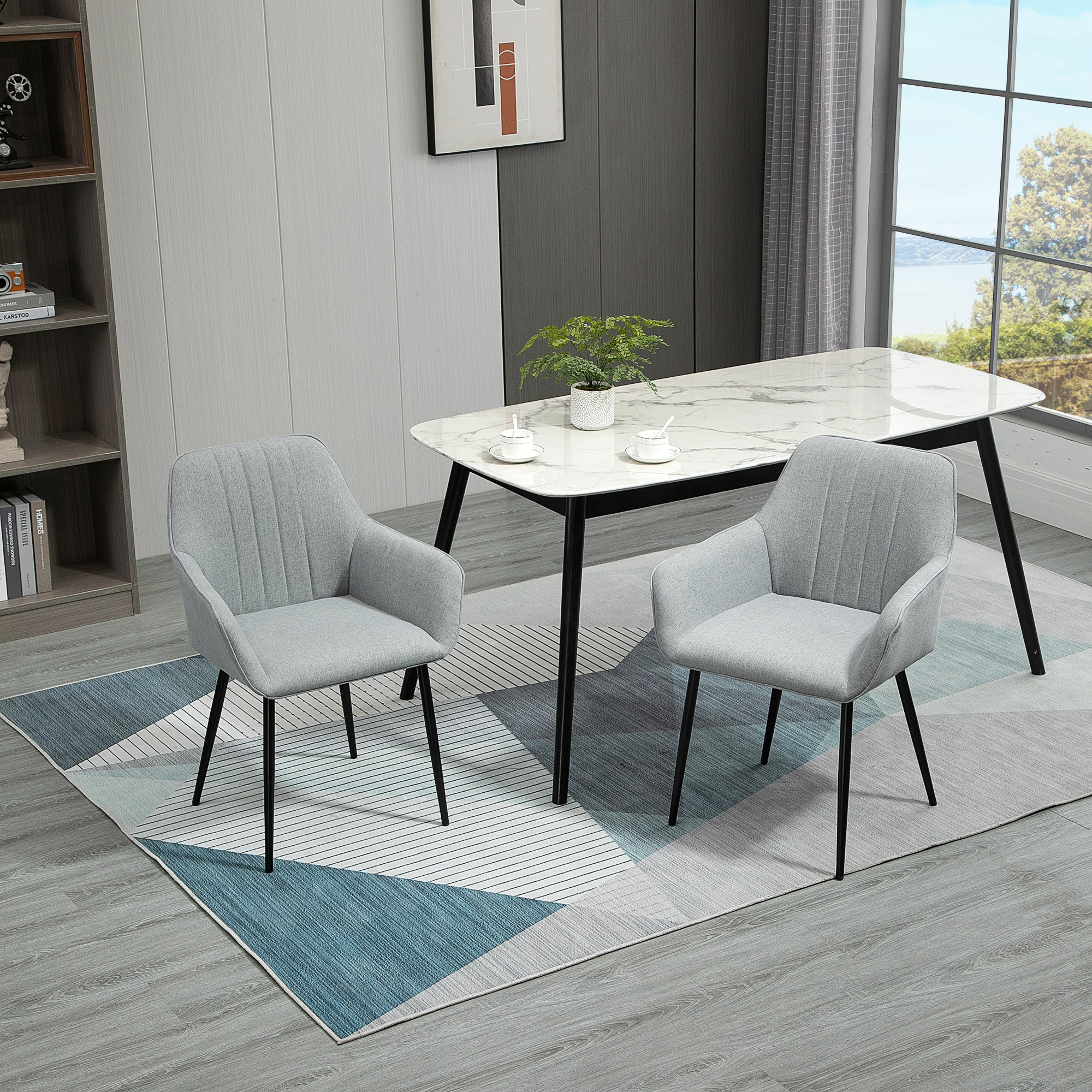 2er Set Esszimmerstühle Essstühle Polsterstuhl mit atmungsaktivem Leinenbezug Wohnzimmerstuhl Sessel Küchenstuhl mit Rückenlehne Armlehne Leinen Hellgrau 59,5 x 56,5 x 81 cm