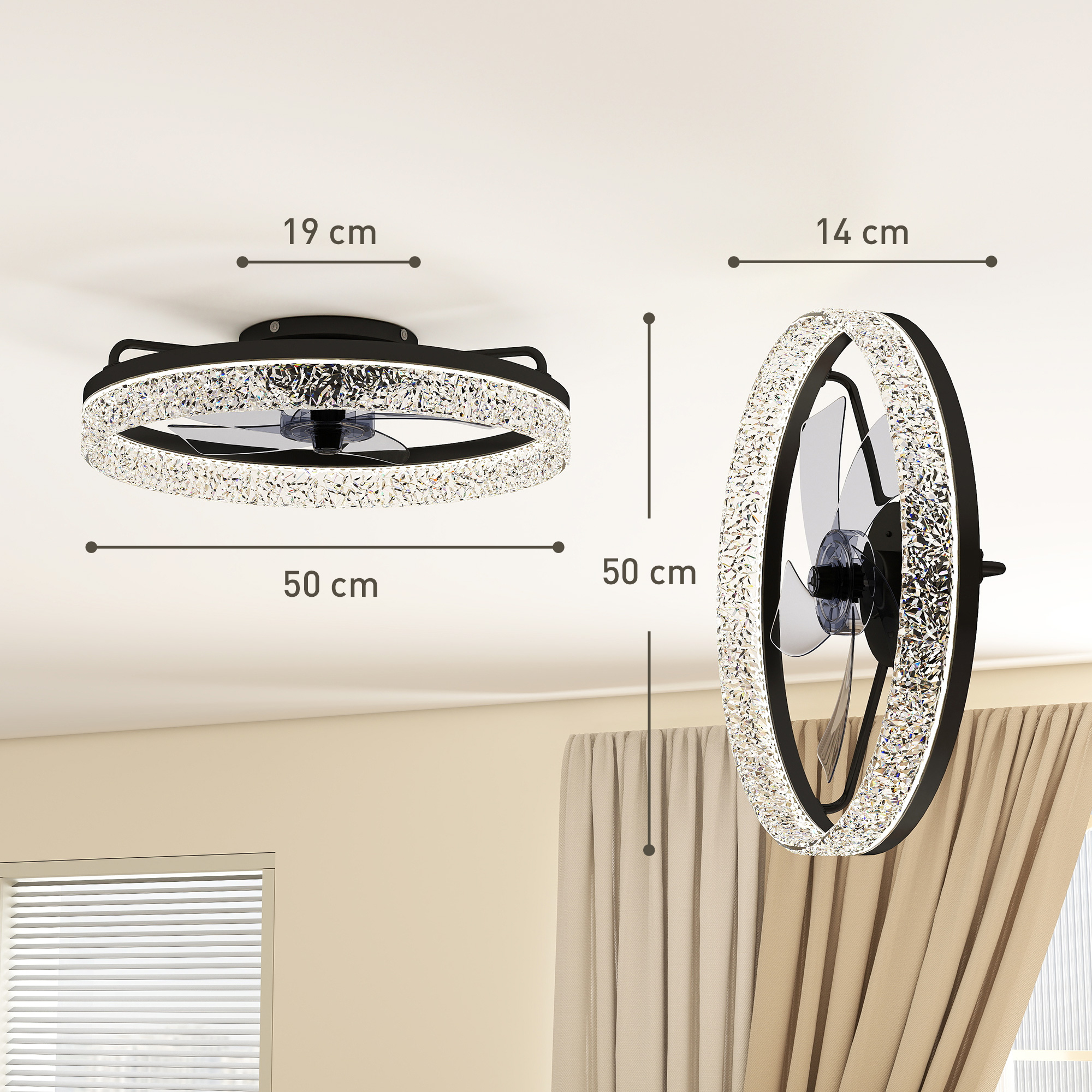 Deckenventilator mit Licht, dimmbarer LED-Deckenventilator mit Fernbedienung für Schlafzimmer und Wohnzimmer, Schwarz