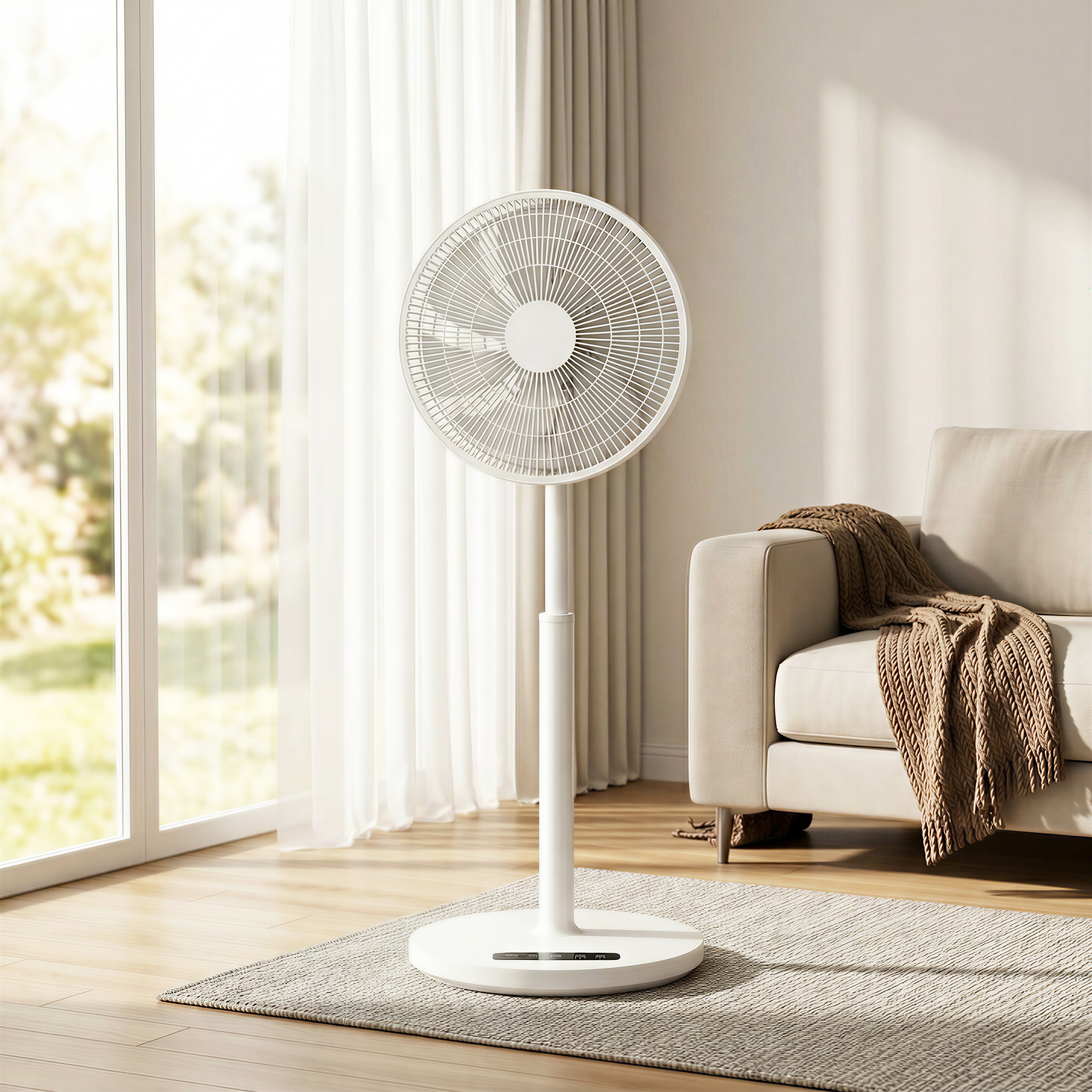Standventilator mit Fernbedienung und 12 Geschwindigkeiten, Bodenventilator mit verstellbarer Höhe für das Schlafzimmer, Weiß