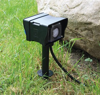 Gartensteckdose mit Erdspieß, 2-fach / IP44, 2m Kabel, Zeitschaltuhr