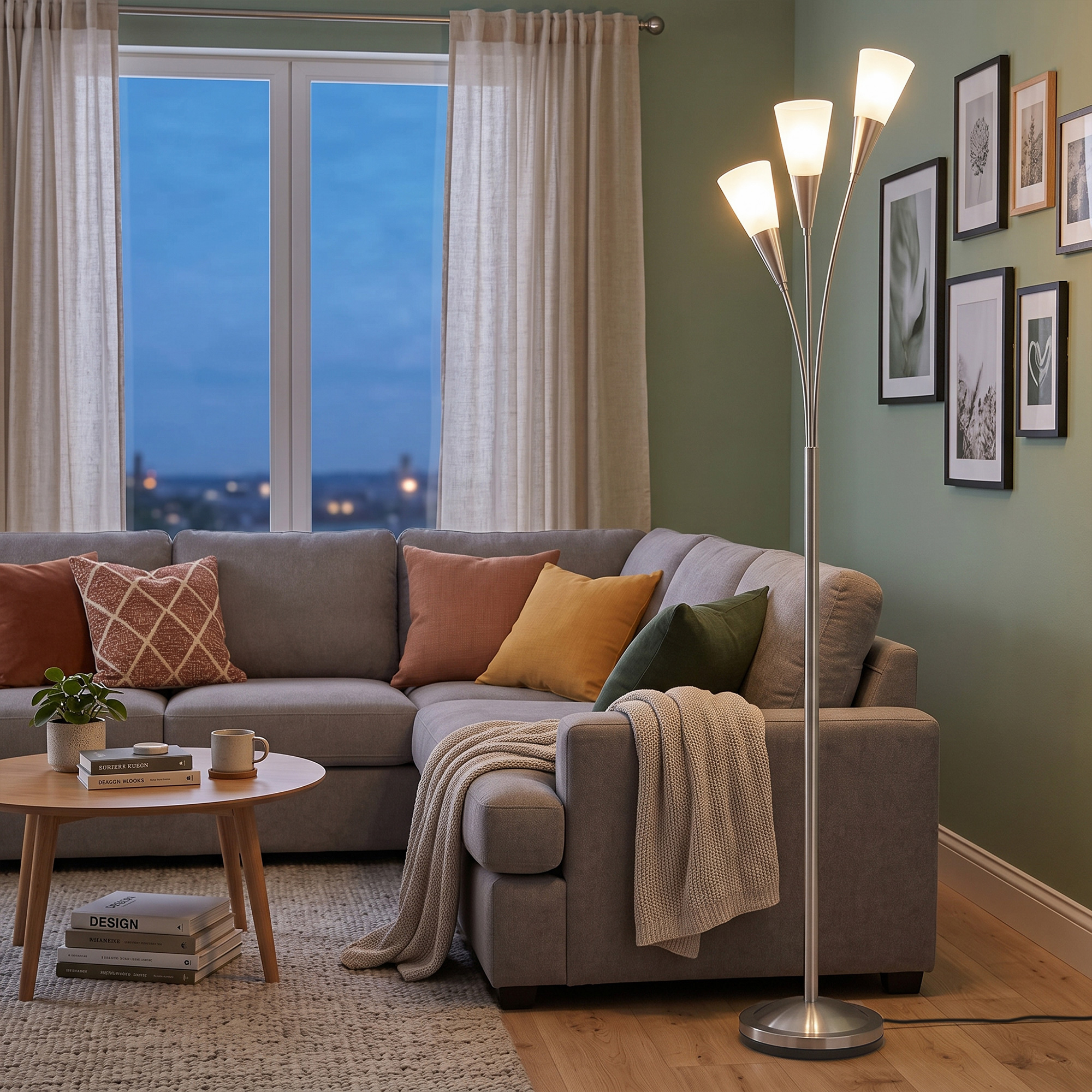 Stehlampe Wohnzimmer 40 W Stehleuchte mit Fußschalter, 3 x E14-Fassung für Schlafzimmer, Büro, Ohne Glühbirne, Silber