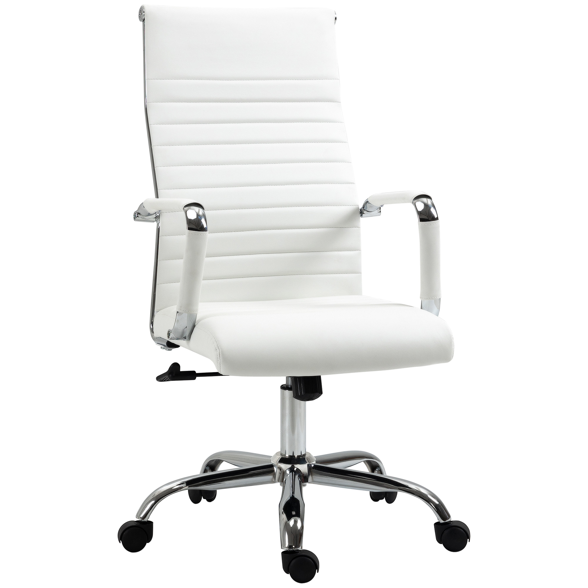 Bürostuhl ergonomischer Schreibtischstuhl mit Wippfunktion Chefsessel höhenverstellbarer Drehstuhl gepolstert Kunstleder Schaumstoff Weiß 54 x 62 x 104-114 cm
