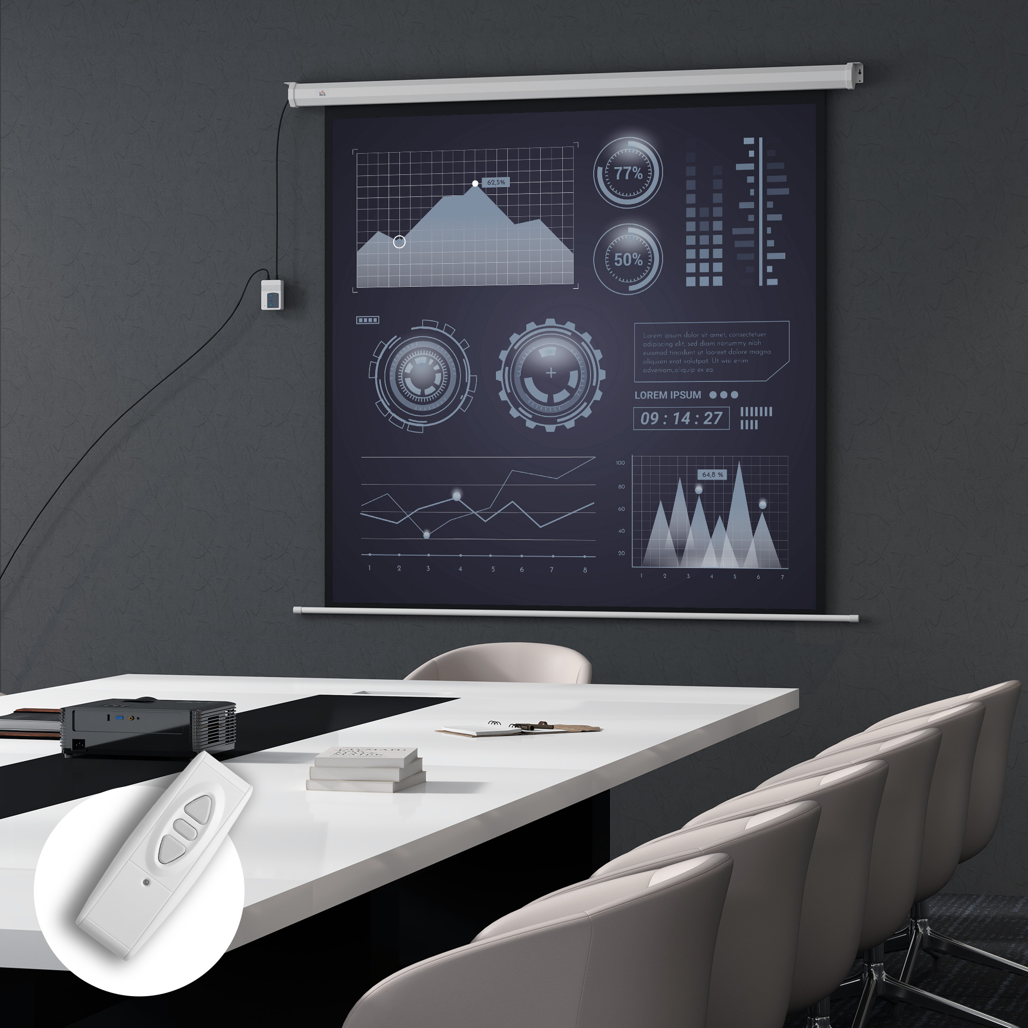 Beamer Leinwand 189,5 x 189,5 cm 92 Zoll 1:1 HD 4K Rollo-Leinwand für Heimkino für Heimkino Büro-Präsentationen