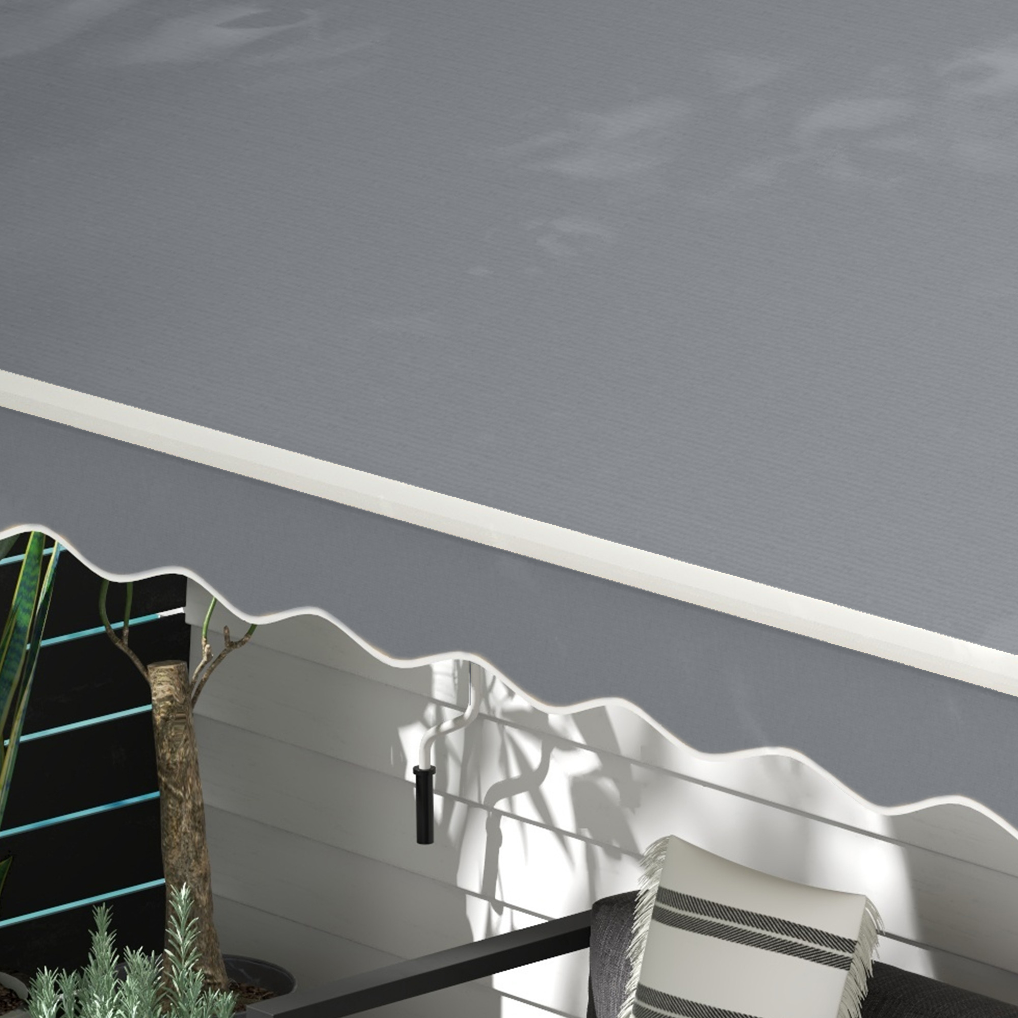 Markise, 3,95 x 2,45 m, Sonnenschutz, einfahrbar, mit Handkurbel, Metallrahmen, Polyester, Grau/Weiß