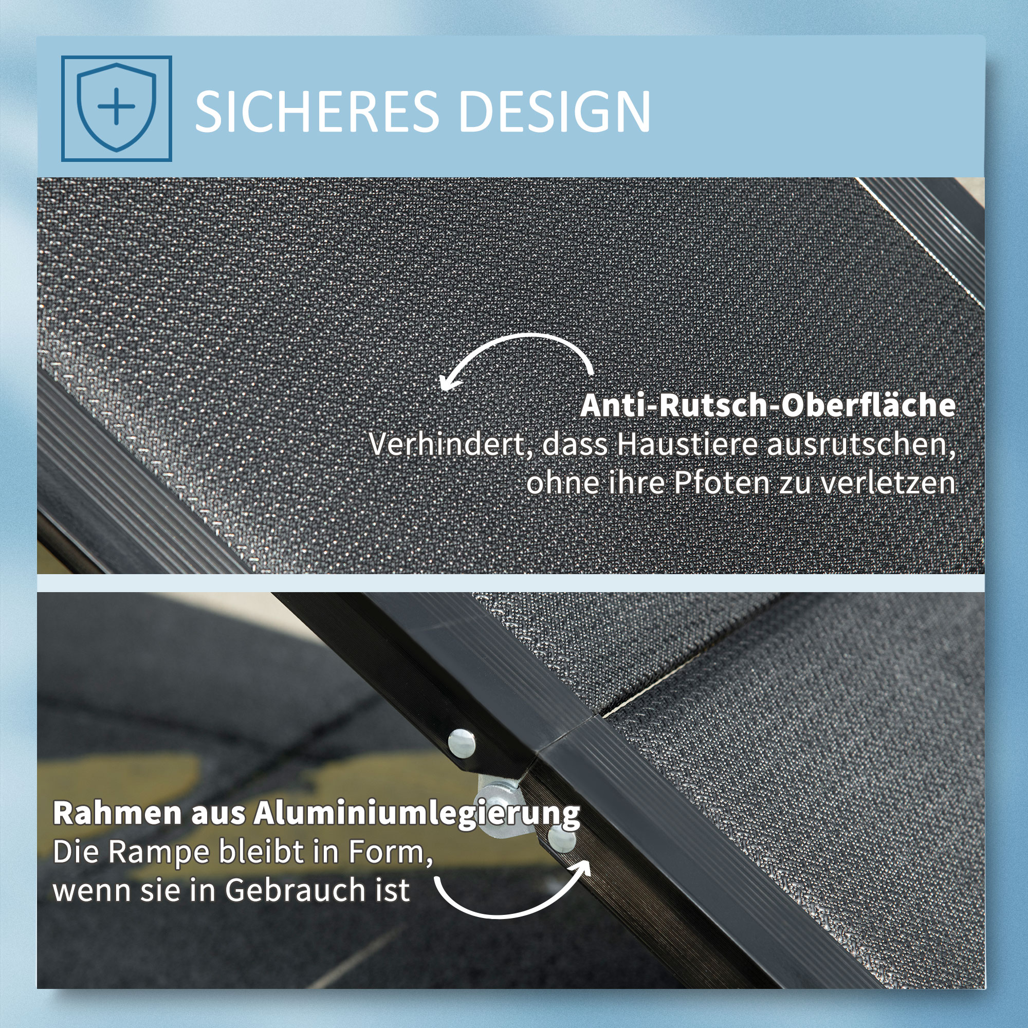 Haustierrampe, klappbar, rutschfest, Hunde bis 40 kg, 158 cm x 43.5 cm x 2.5 cm, Schwarz