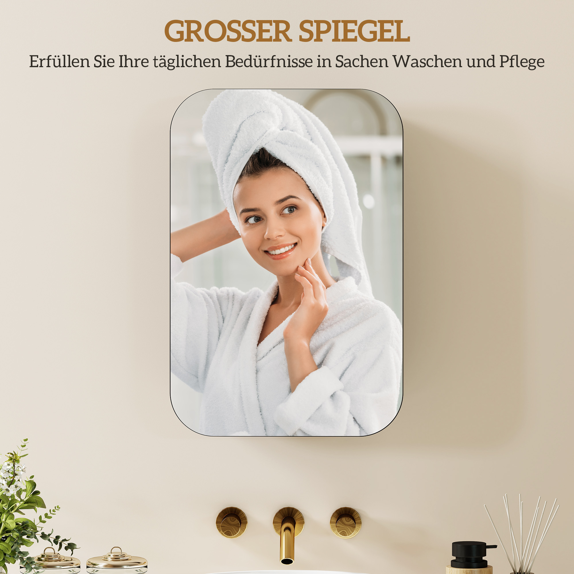 Spiegelschrank Bad, Badezimmerschrank mit Spiegel, Hängeschrank mit Verstellbarem Regal, 40 x 10 x 60 cm, Schwarz