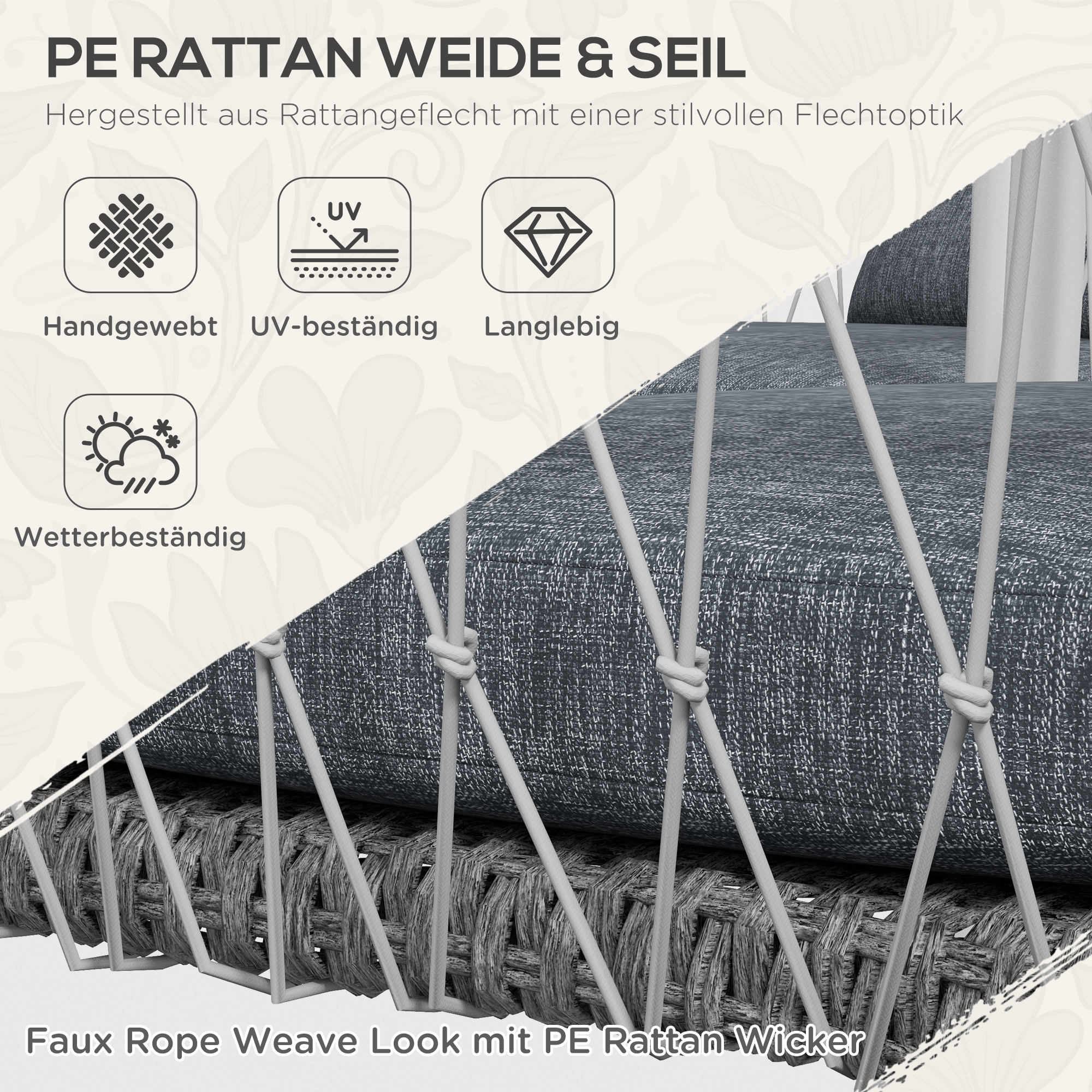 Gartengarnitur, 4-teilig, Schaukelfunktion, Sitzauflagen, Polyrattan, Metallgestell, Grau