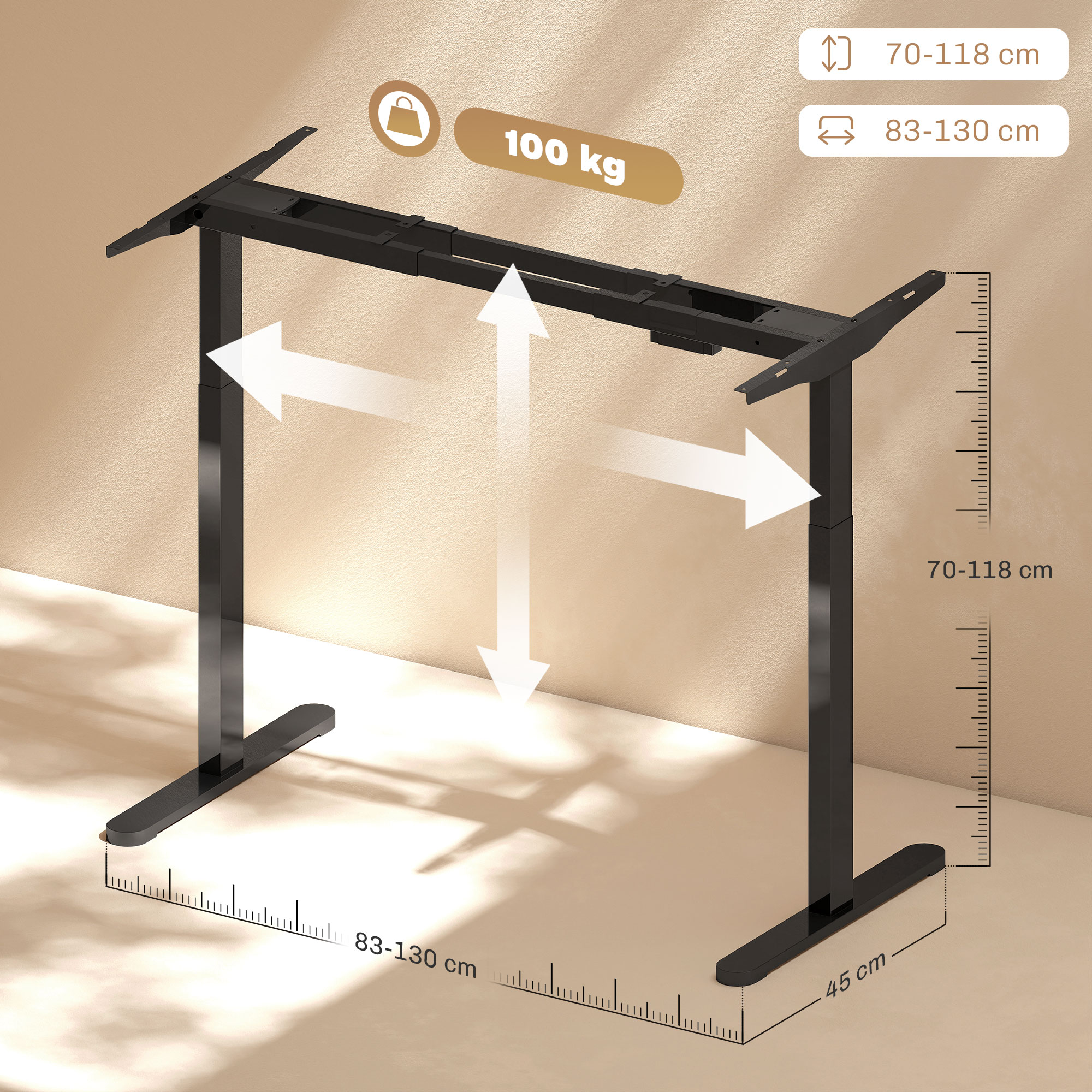 Elektrisches Schreibtischgestell, höhenverstellbar, mit Speicherfunktion, Stahl, Schwarz
